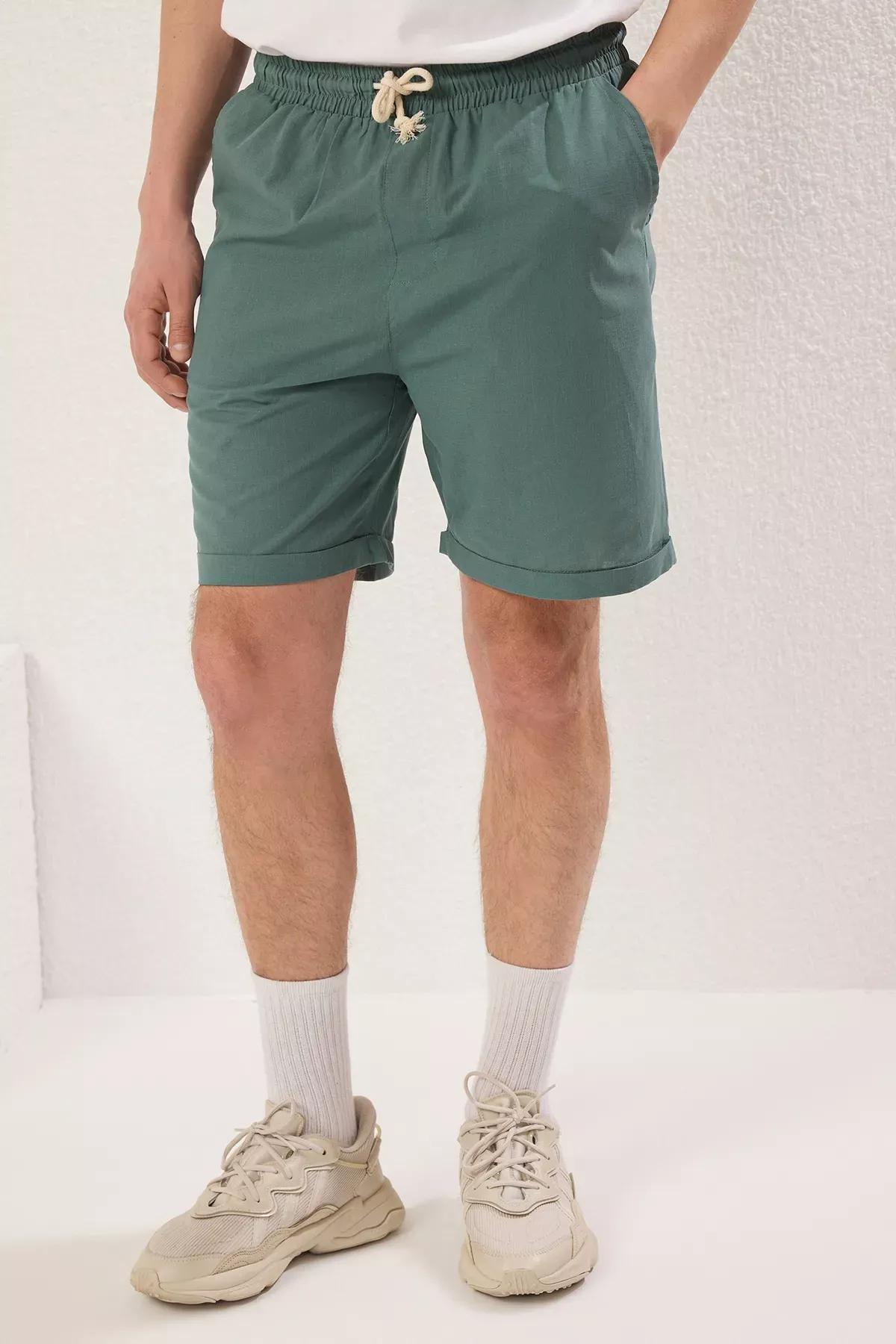 Green Tie Waist Shorts, Dark green, large image number 4