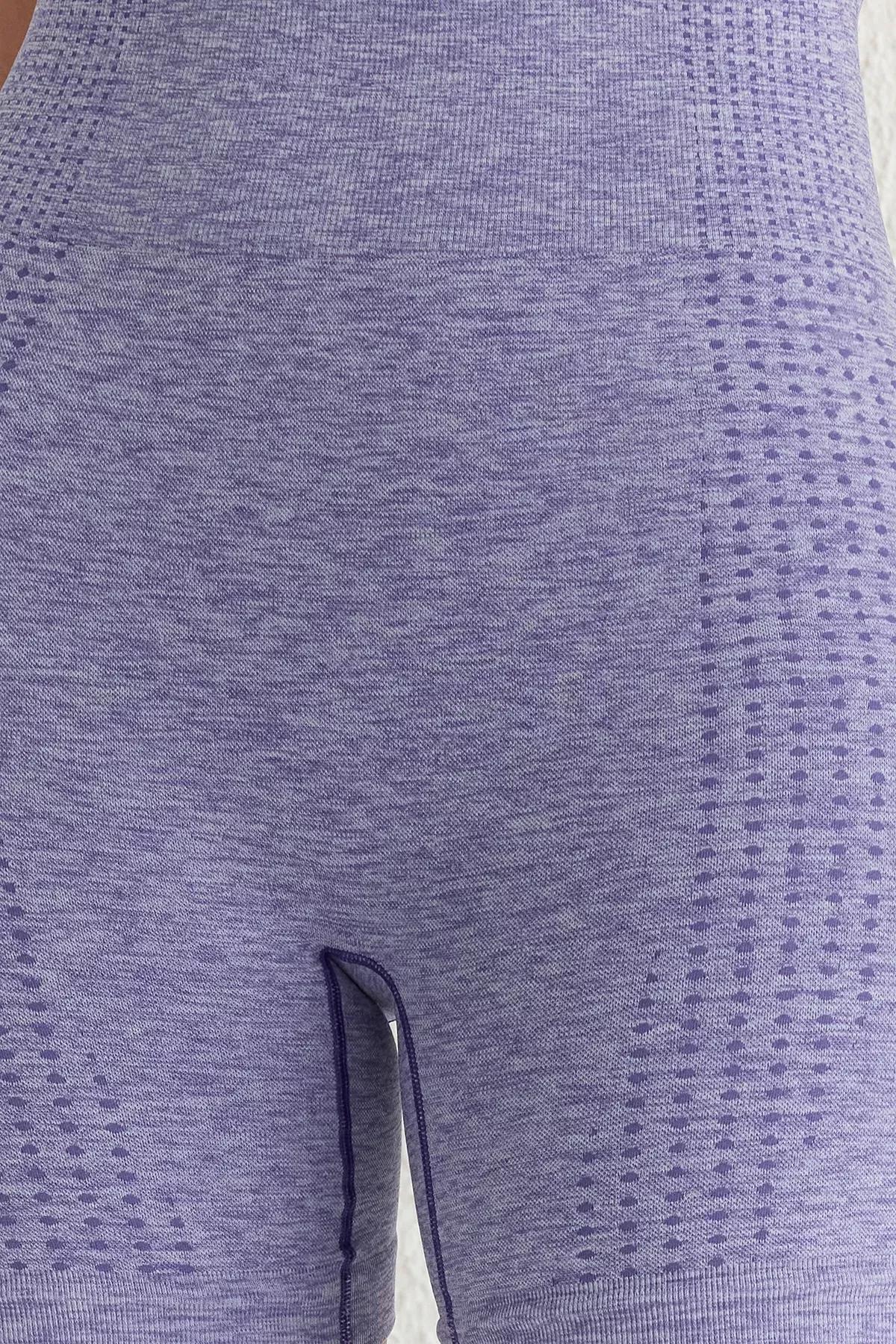 Purple Seamless Knitted Sports Shorts, Lilac, large image number 3