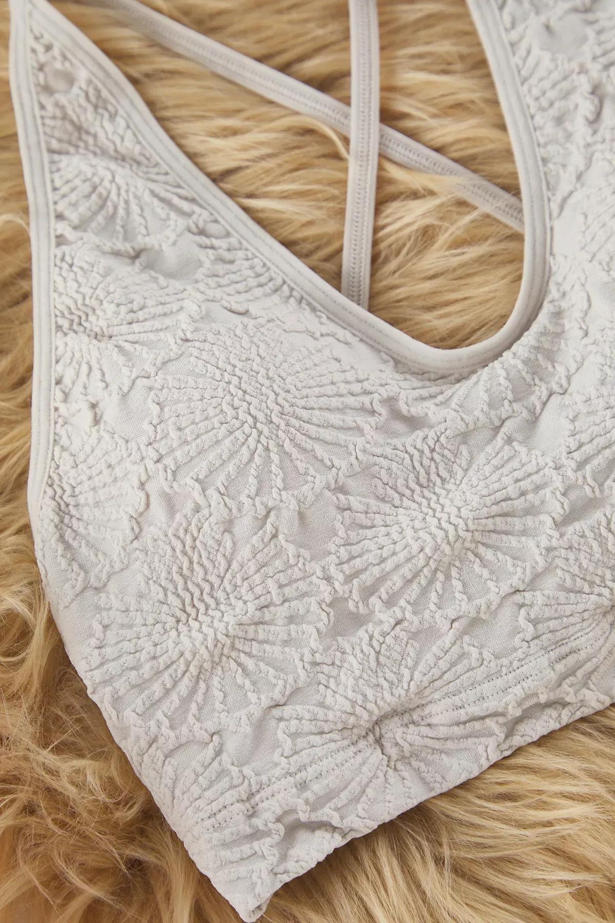Beige Seamless Cupped Bustier Knit Bra, STONE, large image number 5