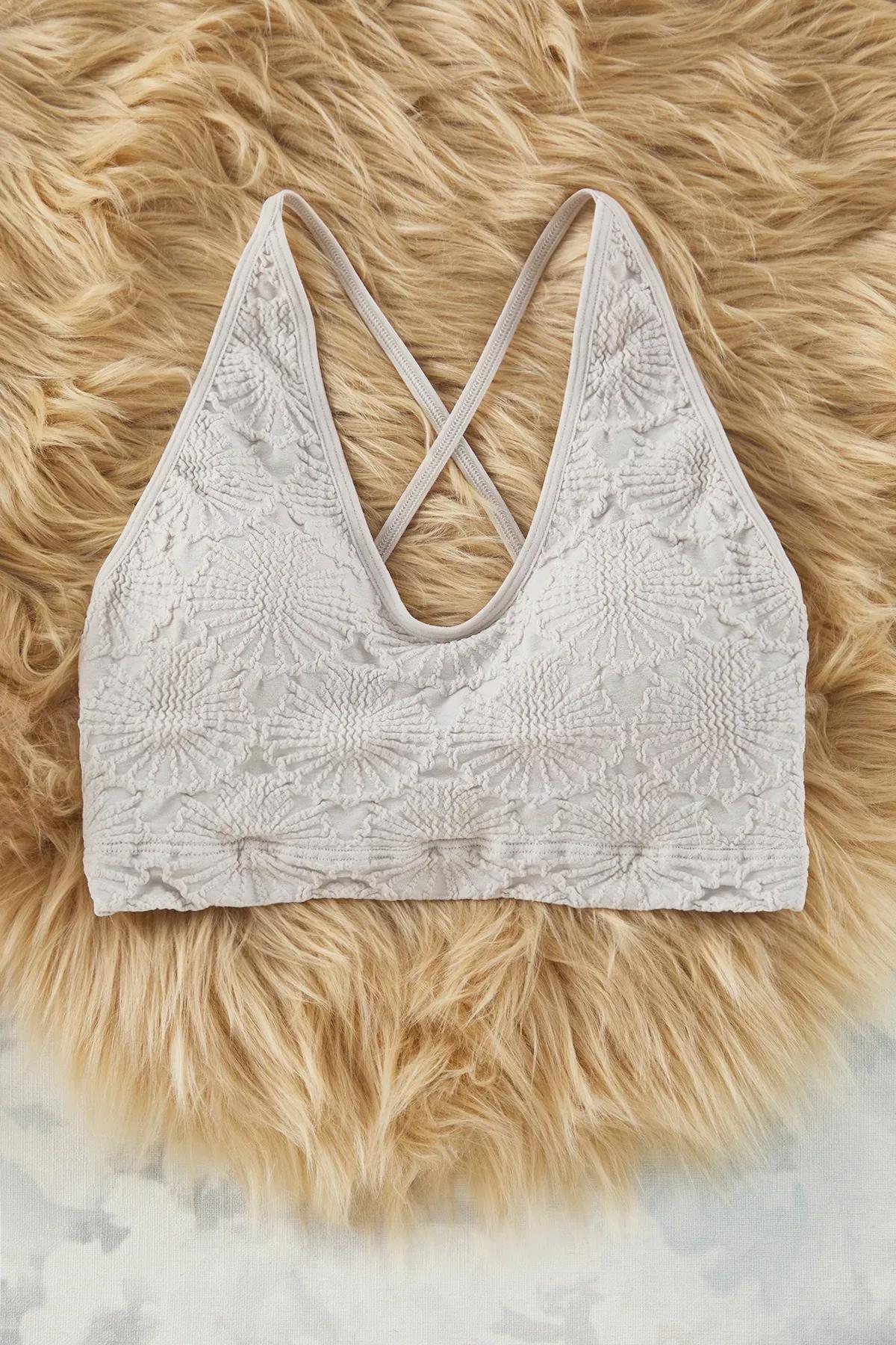 Beige Seamless Cupped Bustier Knit Bra, STONE, large image number 7