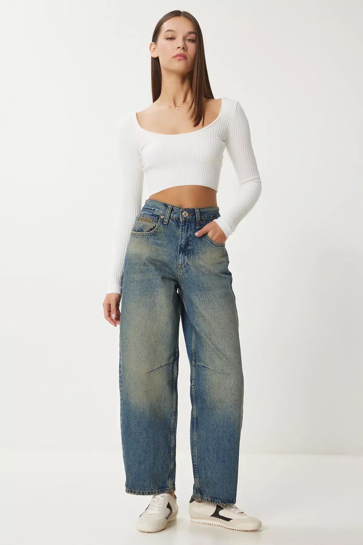 Blue Faded Baggy Jeans, Blue, large image number 1