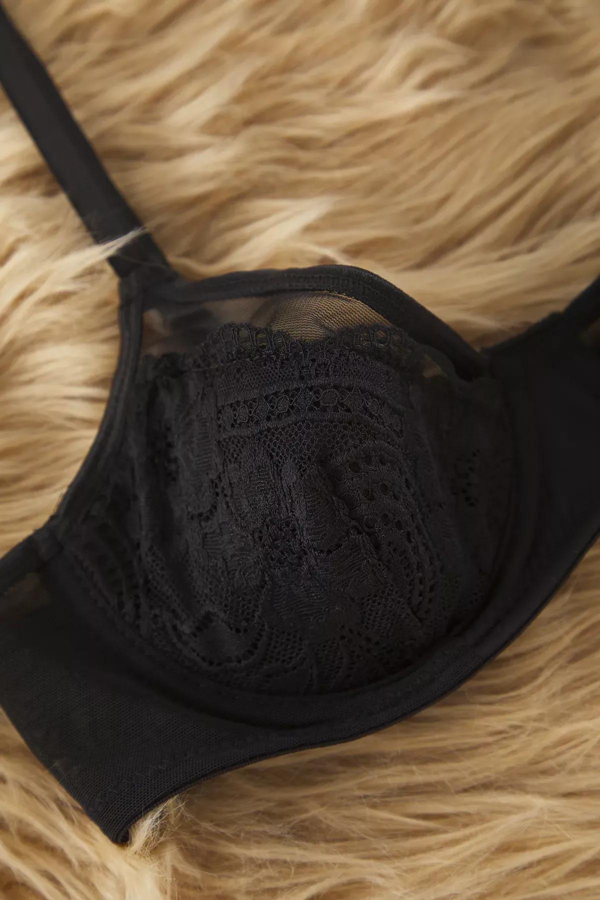 Black Lace Underwire Openwork Bra, BLACK, large image number 5