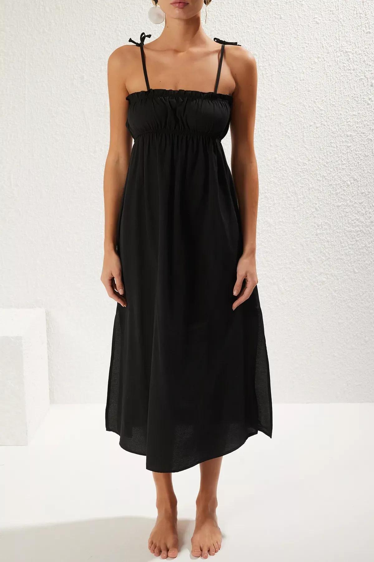 Black Poplin Midi Dress, , large image number 2