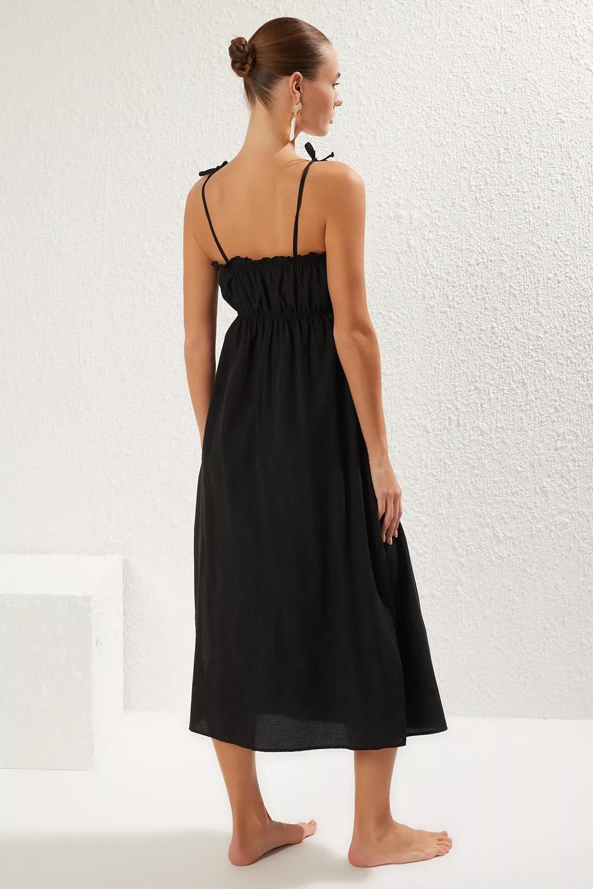 Black Poplin Midi Dress, , large image number 4