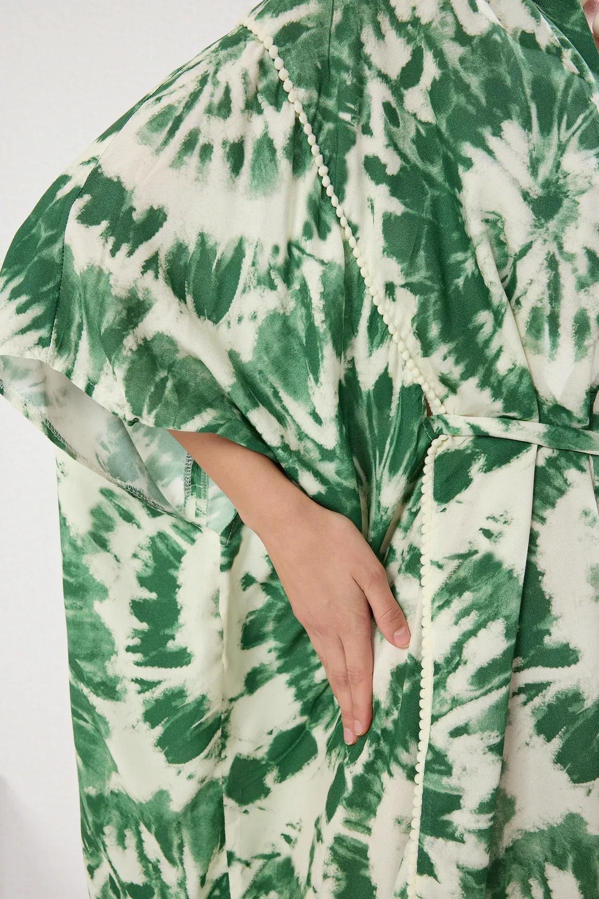Green Abstract Patterned Beach Kimono, Very colorful, large image number 2