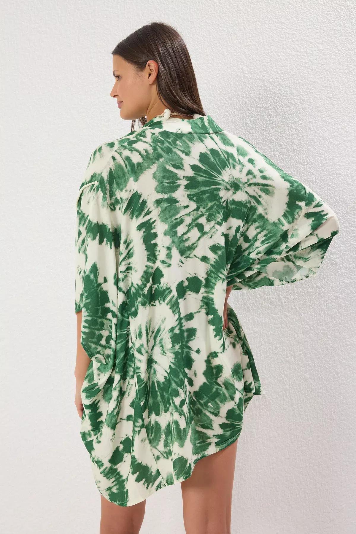 Green Abstract Patterned Beach Kimono, Very colorful, large image number 3