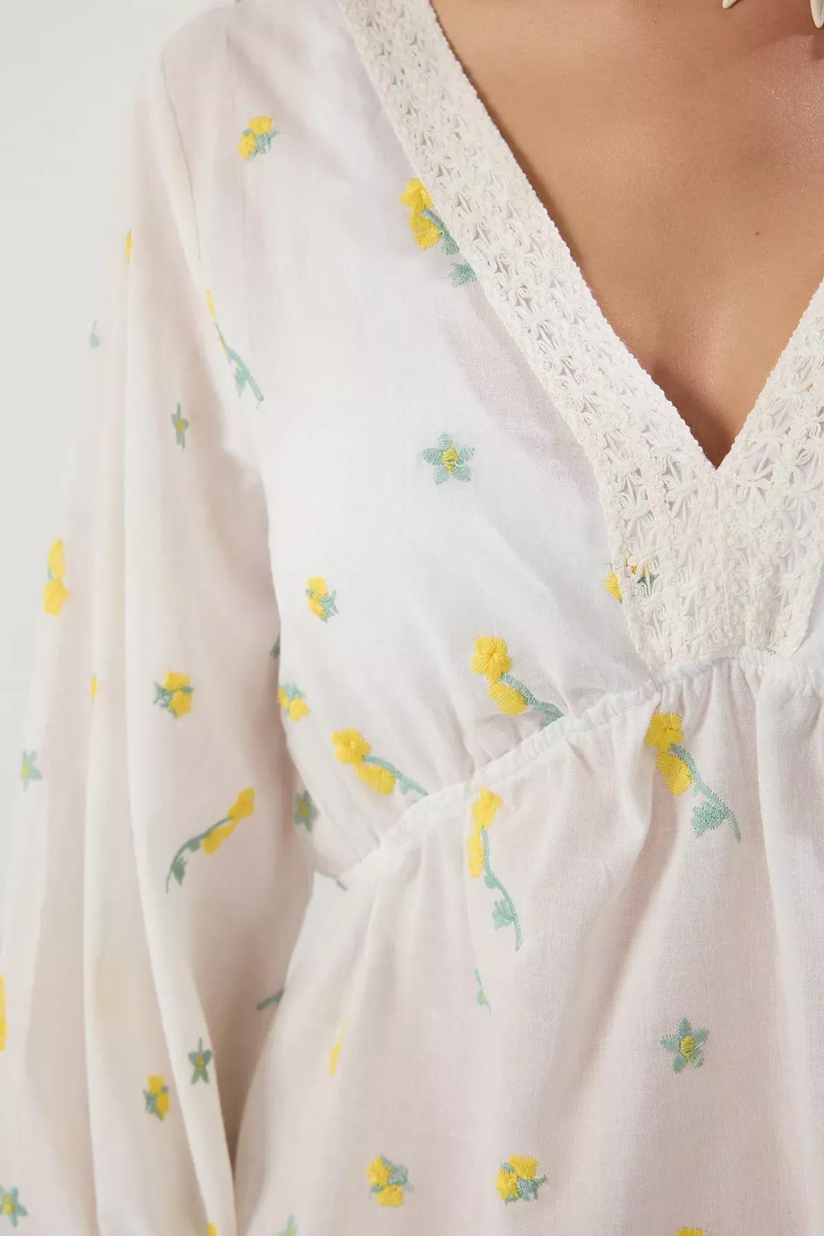 White Floral Patterned Linen Dress, Very colorful, large image number 3