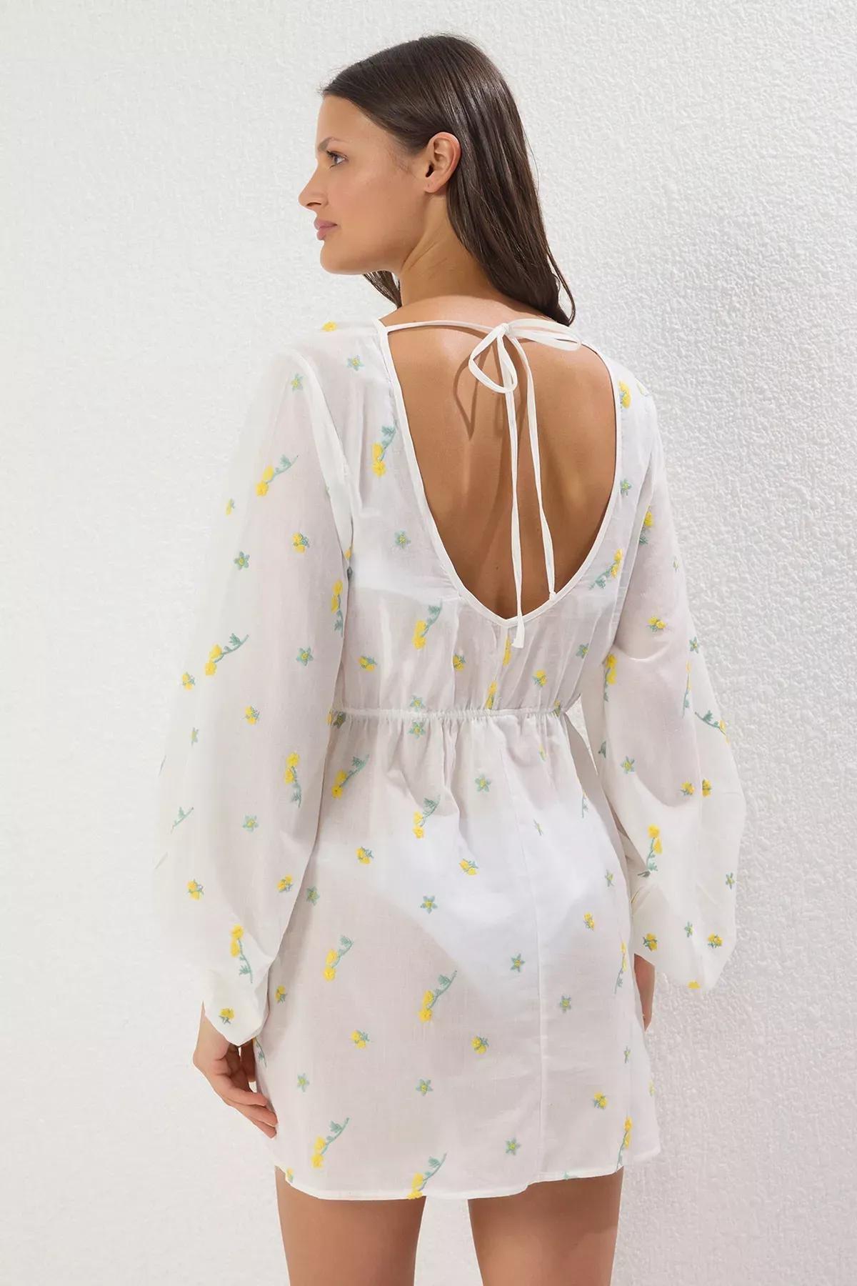 White Floral Patterned Linen Dress, Very colorful, large image number 4