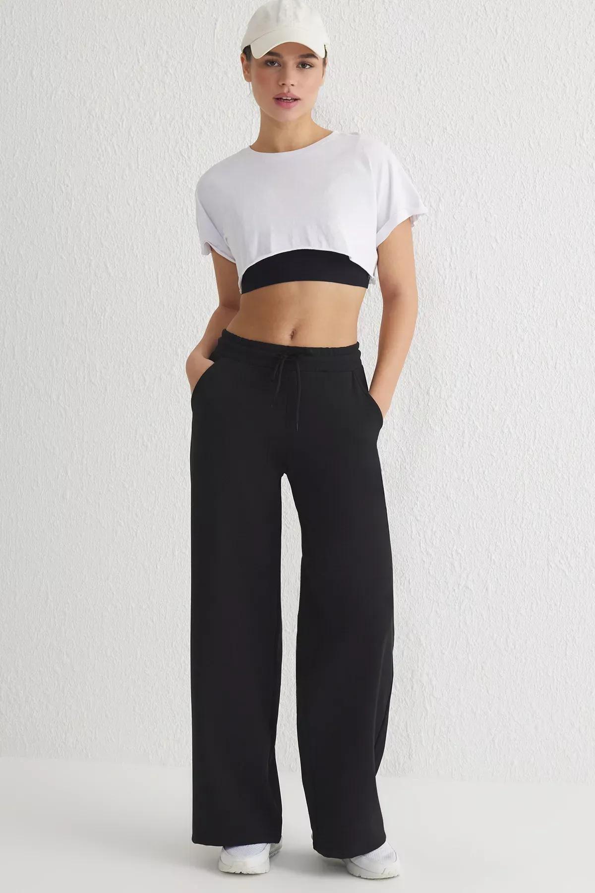 بنطال رياضي من الصوف السميك، أسود, BLACK, large image number 0