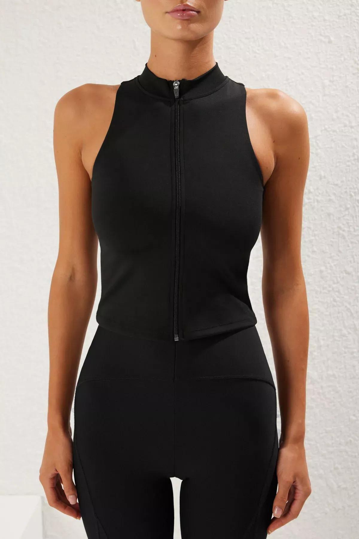 Black Scuba Zipped Knit Top, , large image number 2