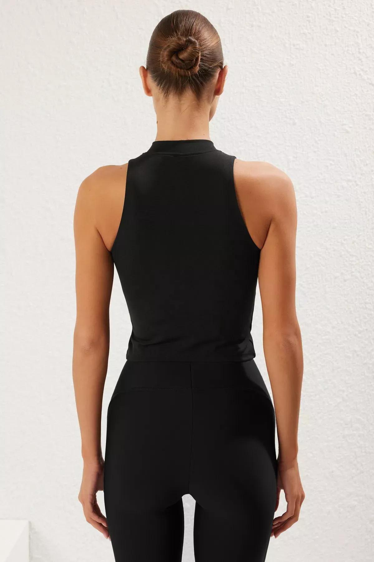 Black Scuba Zipped Knit Top, , large image number 4