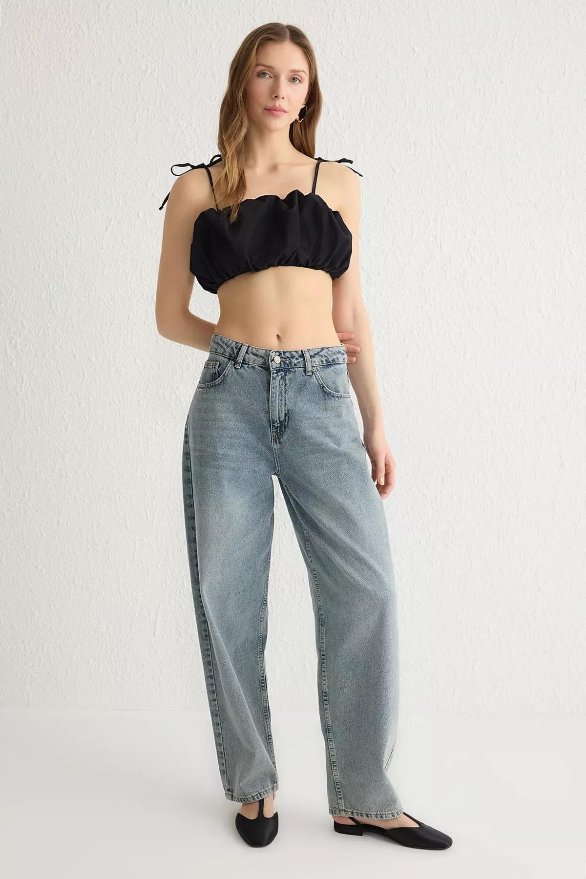 Black Gathered Strappy Super Crop Blouse, , large image number 1