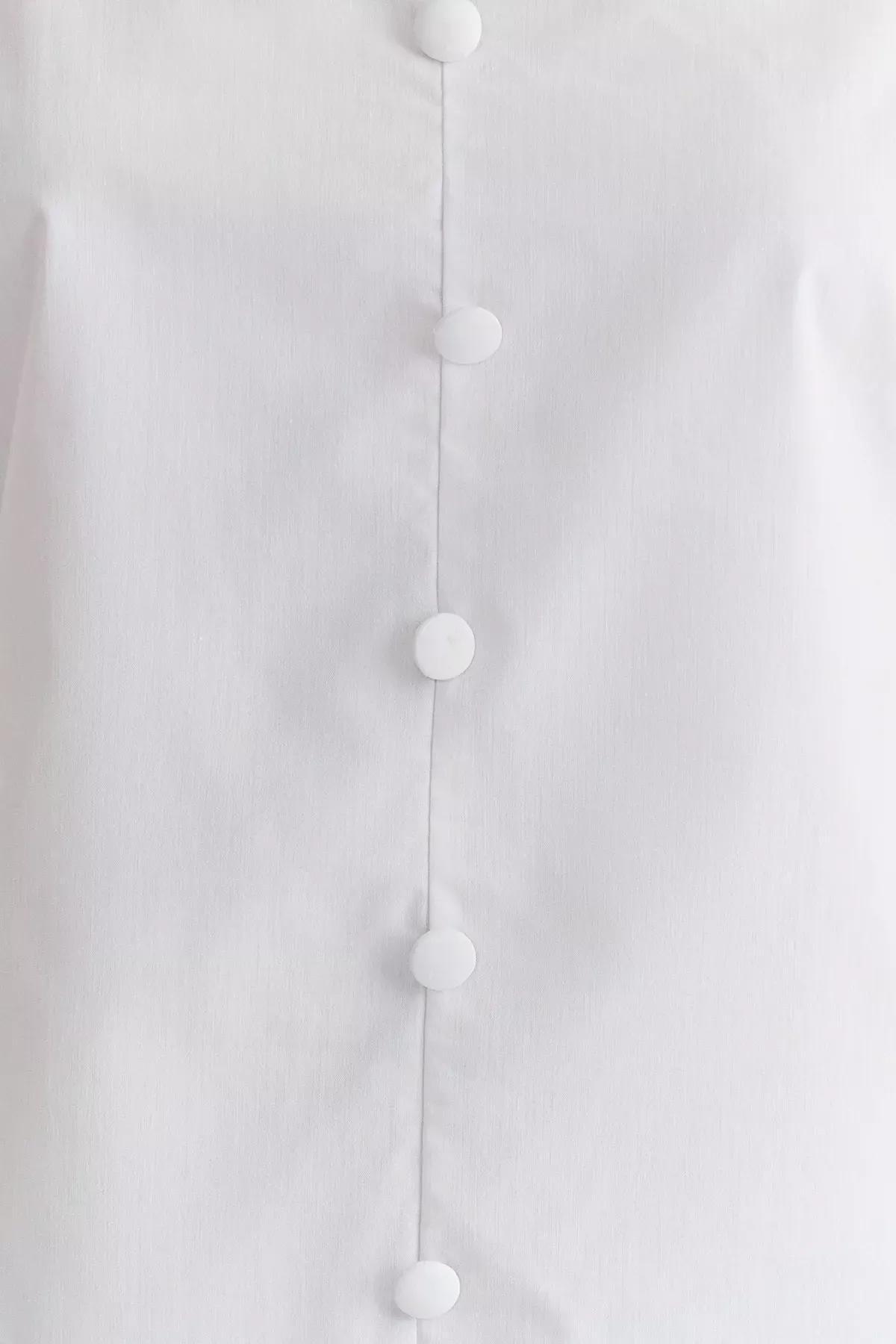 White Gathered Long Sleeve Collar Blouse, , large image number 2