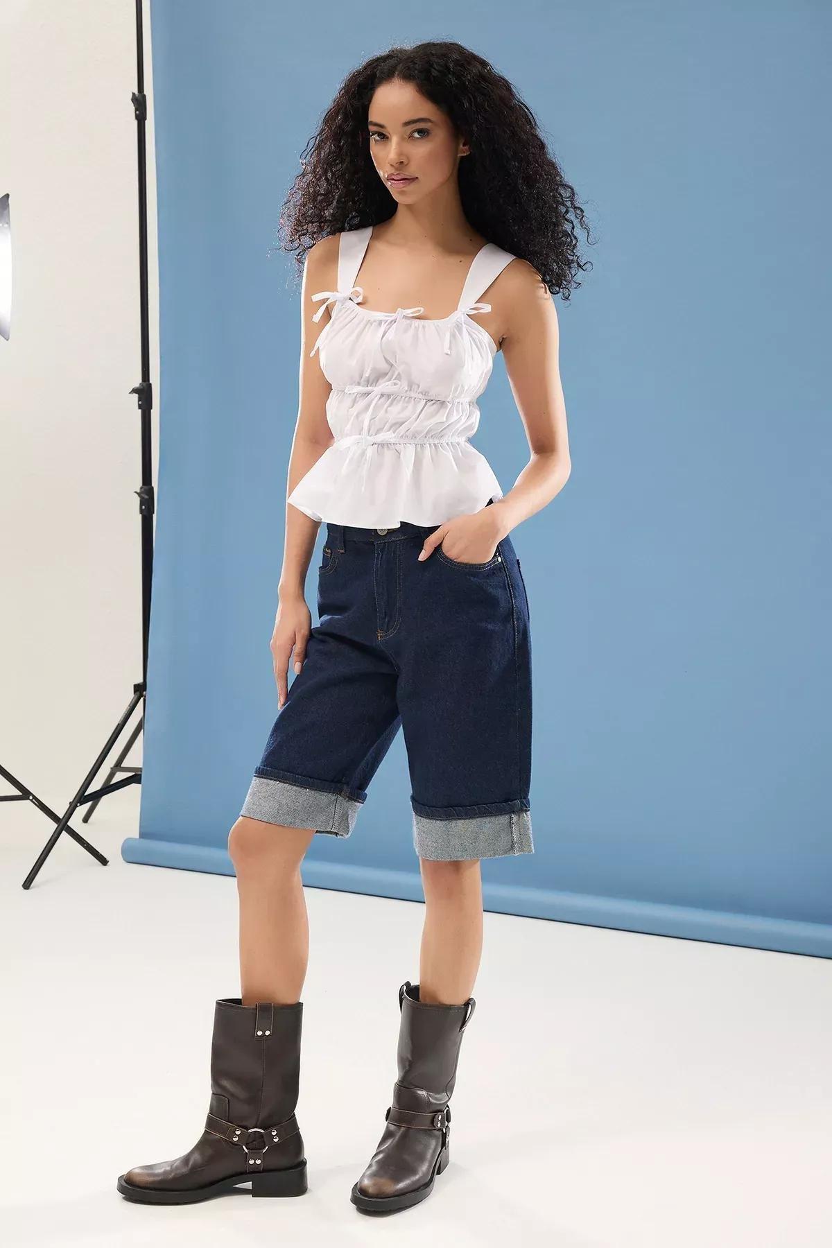 White Square Neck Gathered Blouse, White, large image number 0