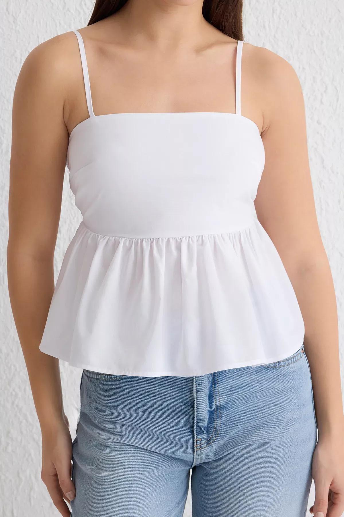 White Ribbon Tie Crop Blouse, White, large image number 2