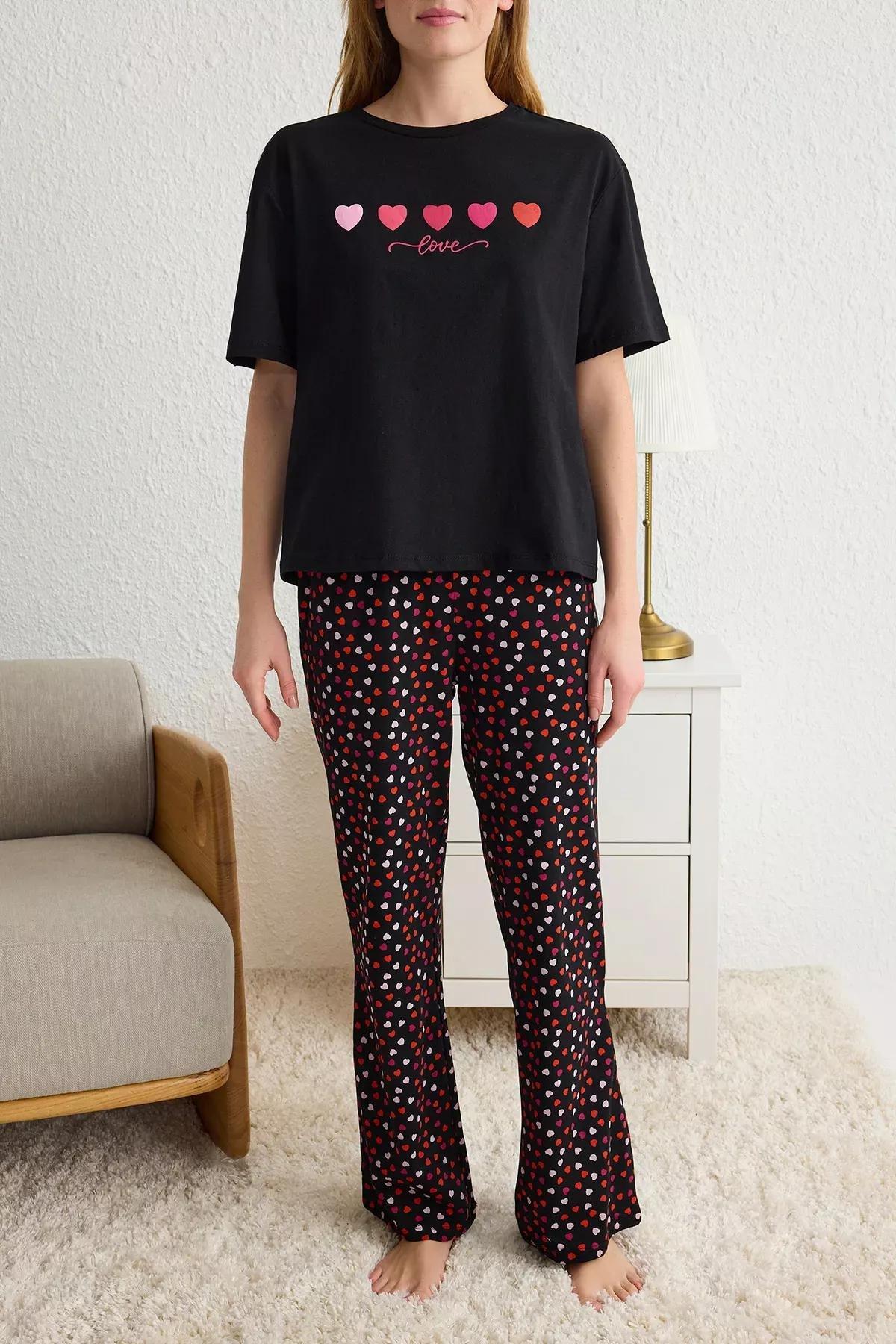 Black Heart Slogan Pajama Set, , large image number 2