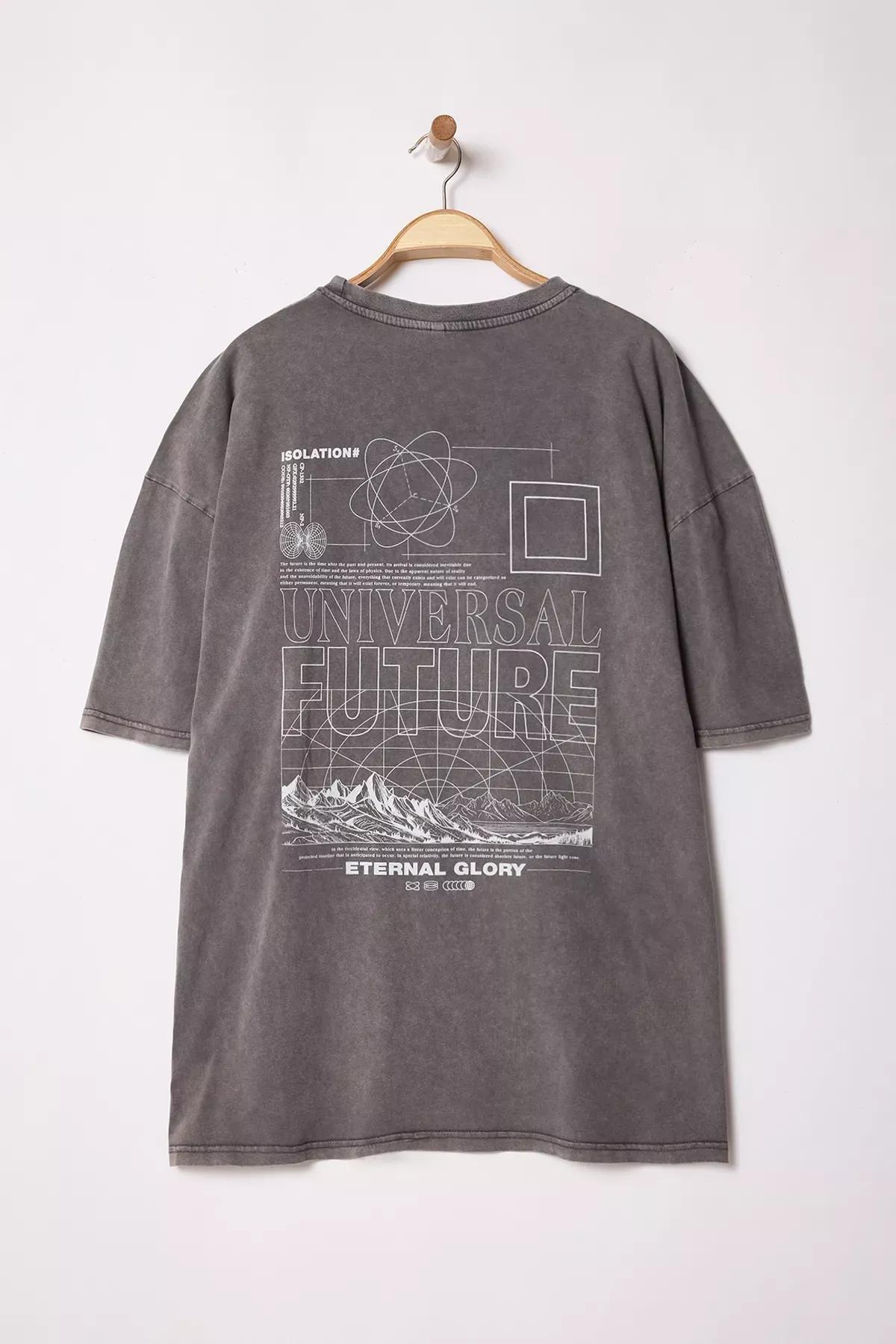 Grey Faded Print Cotton T-Shirt, , large image number 0