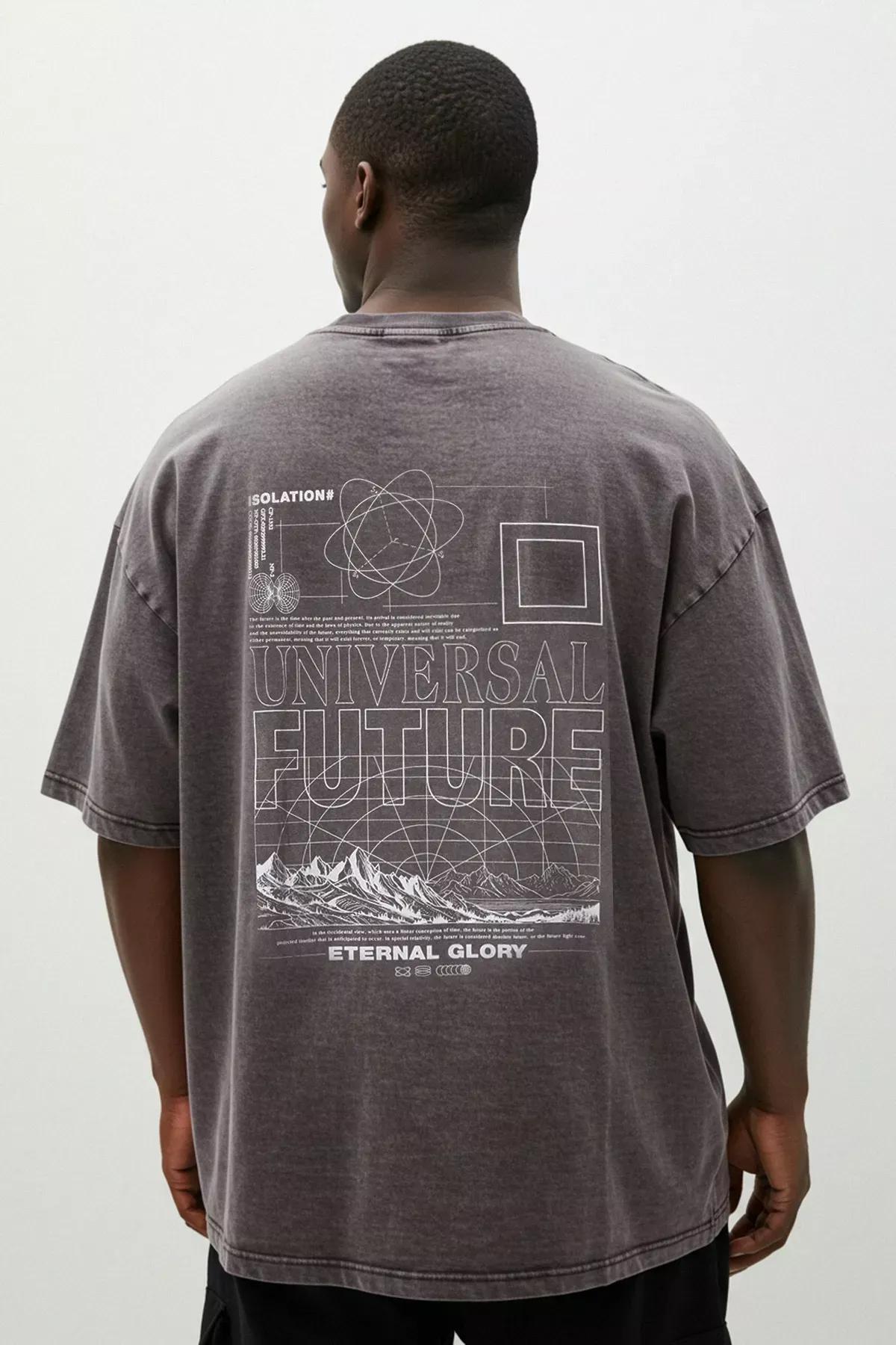 Grey Faded Print Cotton T-Shirt, , large image number 1