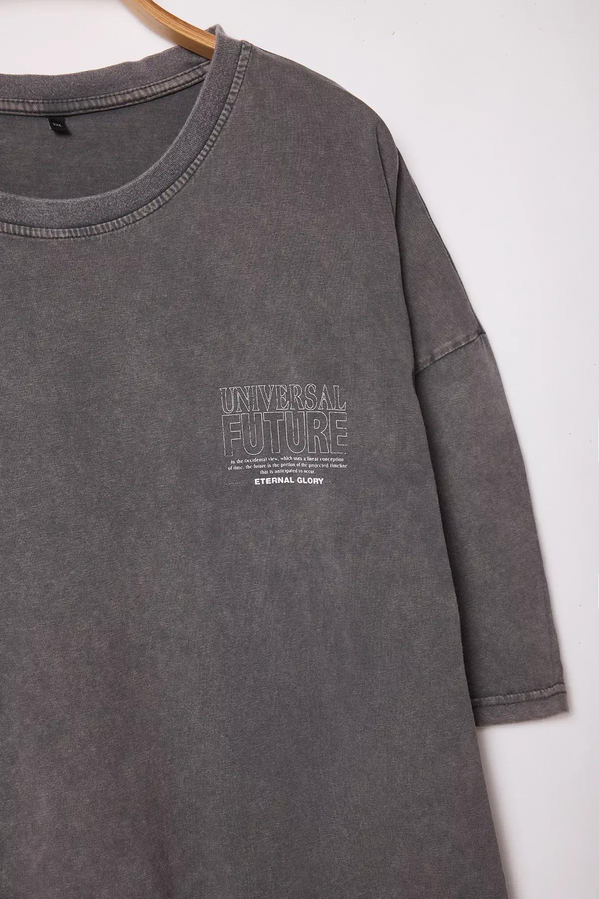 Grey Faded Print Cotton T-Shirt, , large image number 3