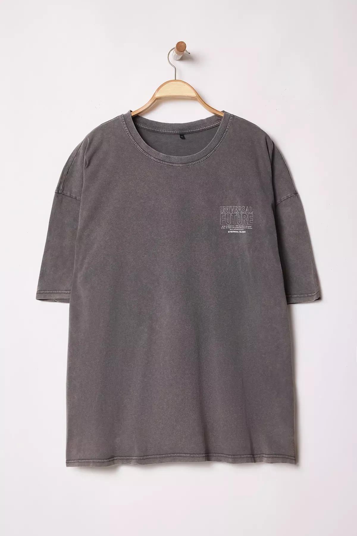 Grey Faded Print Cotton T-Shirt, , large image number 4