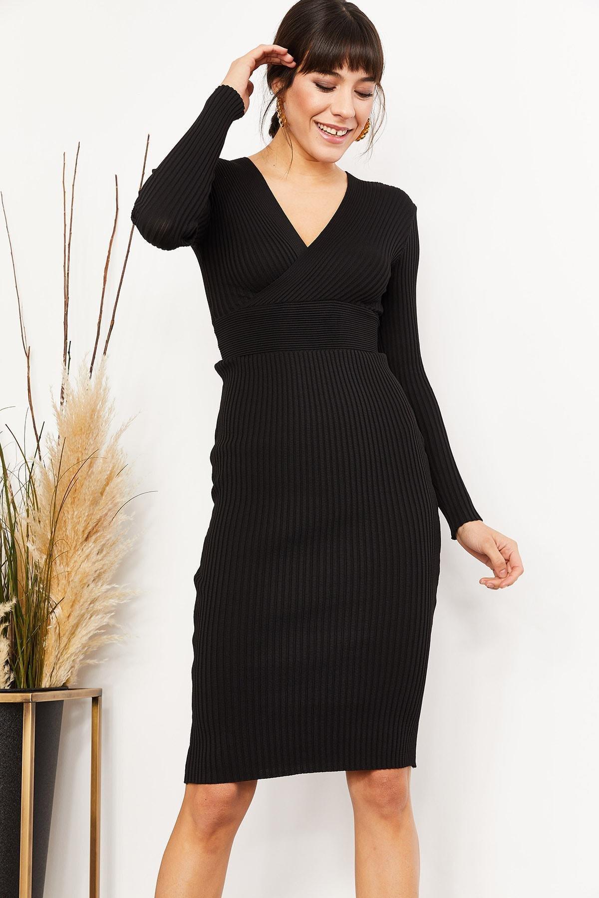 Black Double Breasted Sweater Dress, BLACK, large image number 1