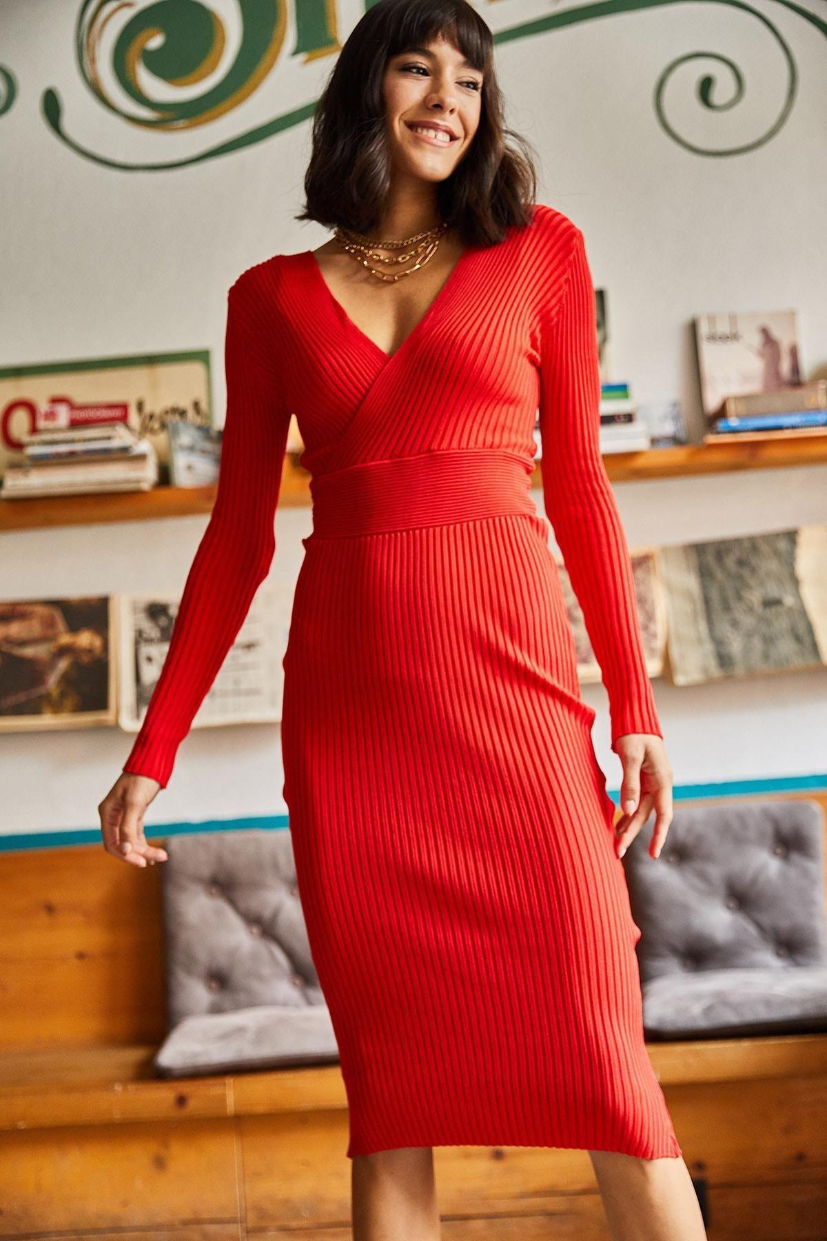 Red Double Breasted Sweater Dress, Red, large image number 3