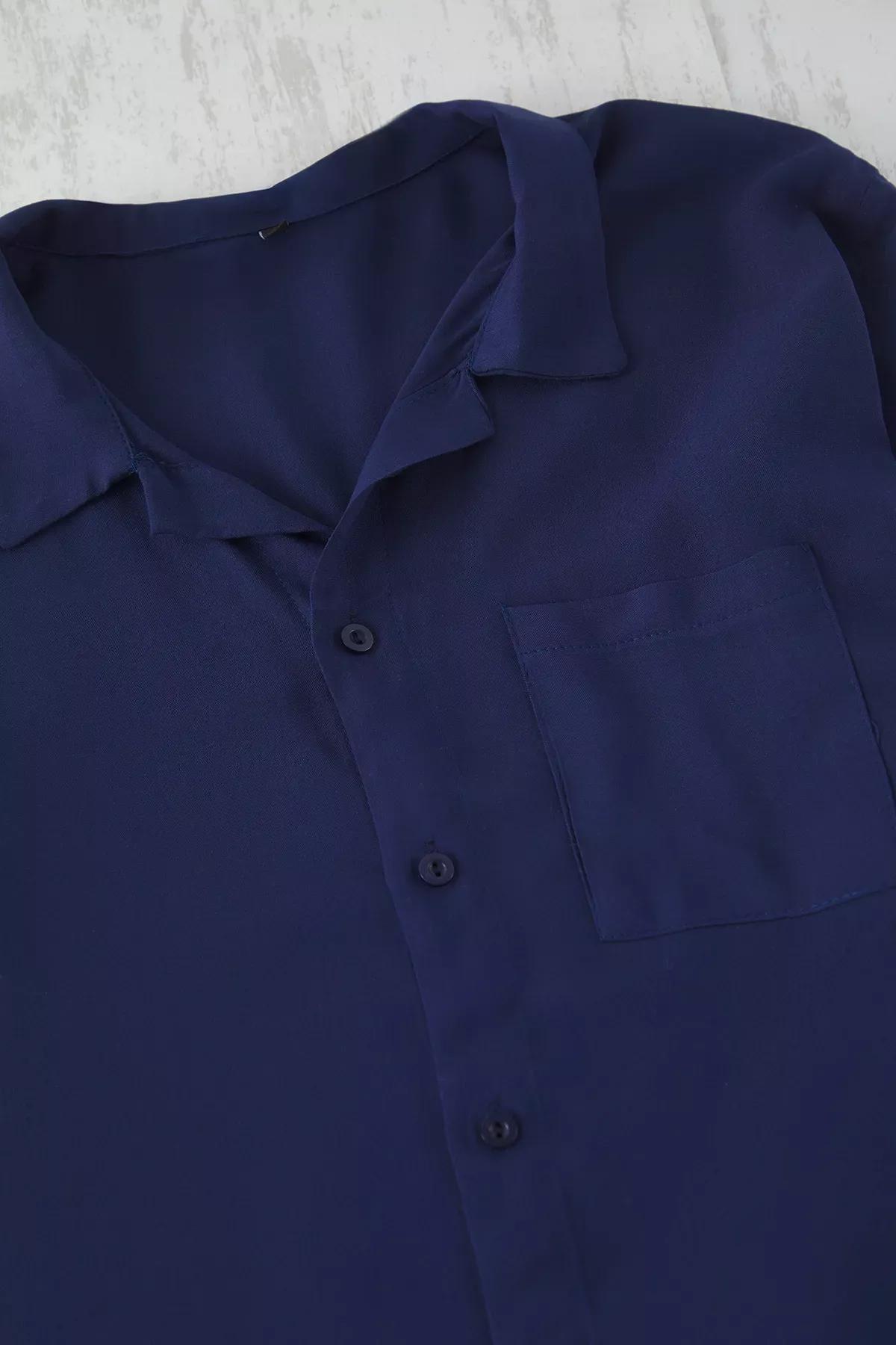 Navy Sustainable Woven Pajama Set, Navy blue, large image number 2