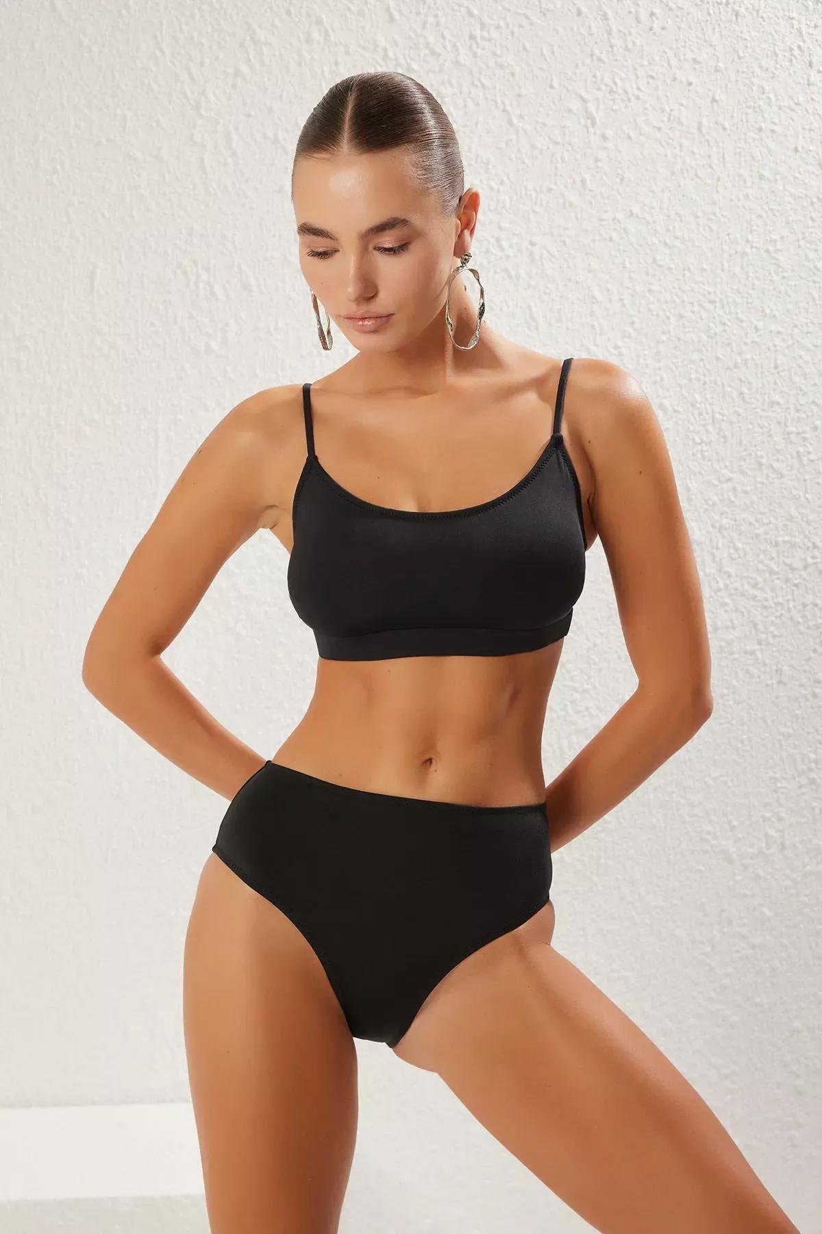 Black High-Waist Bikini Bottom, , large image number 0