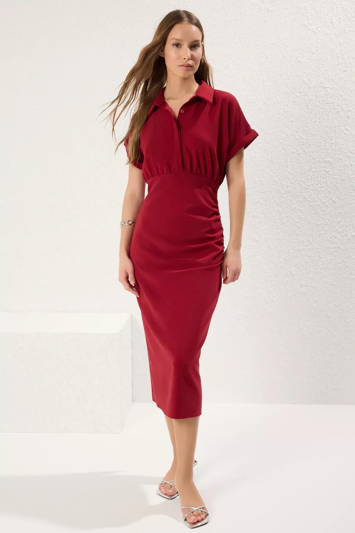 Burgundy Collared Midi Dress, , large image number 0