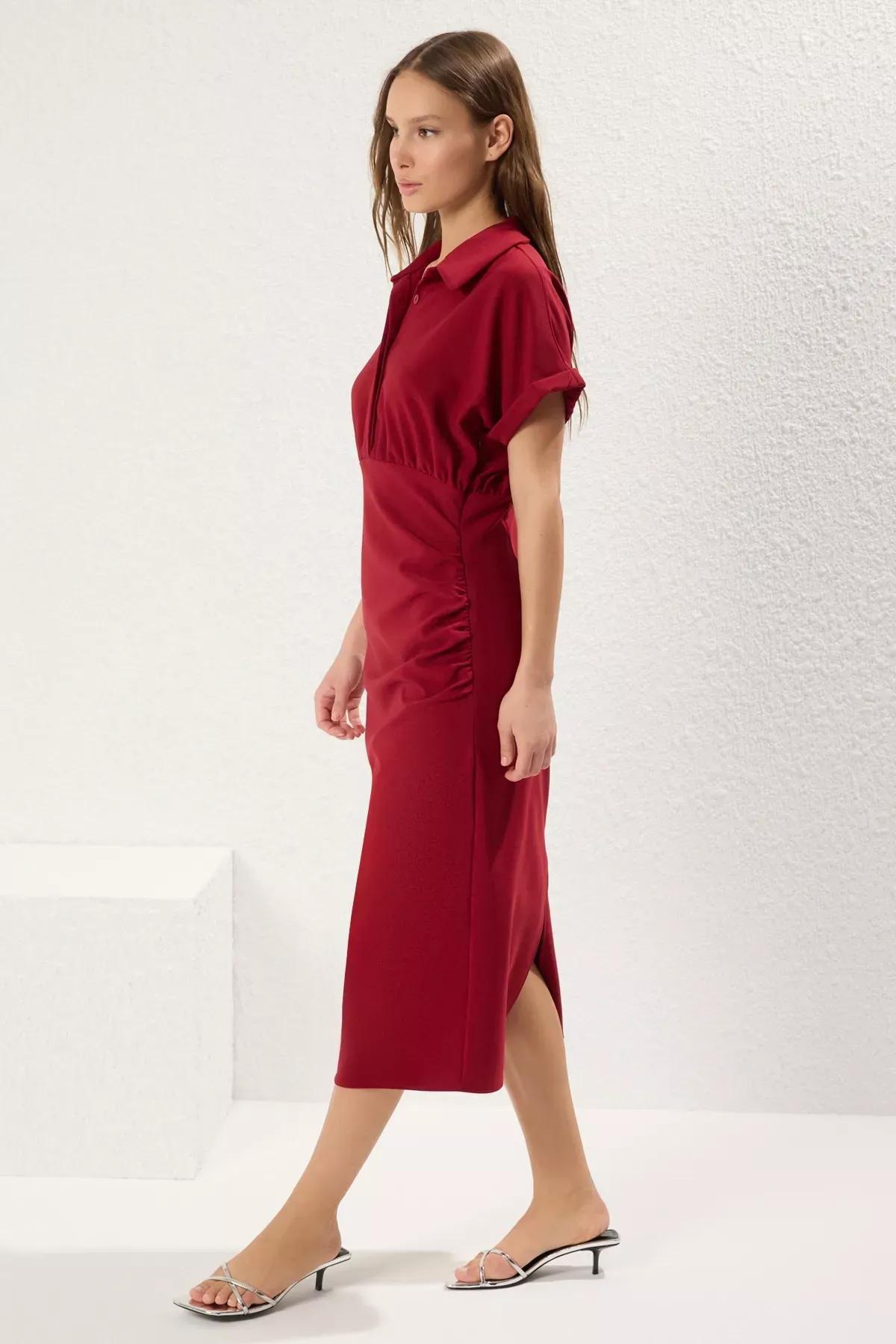 Burgundy Collared Midi Dress, , large image number 1
