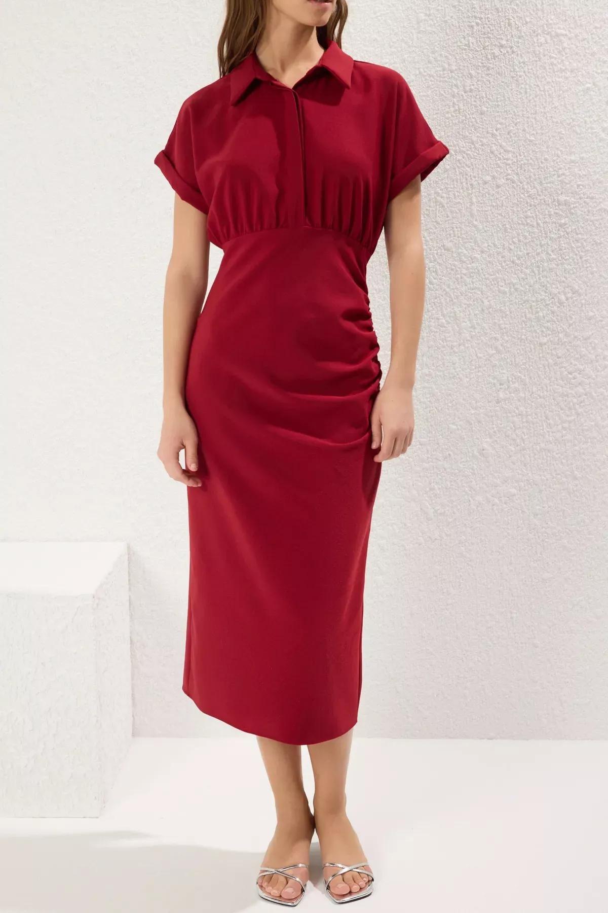 Burgundy Collared Midi Dress, , large image number 2