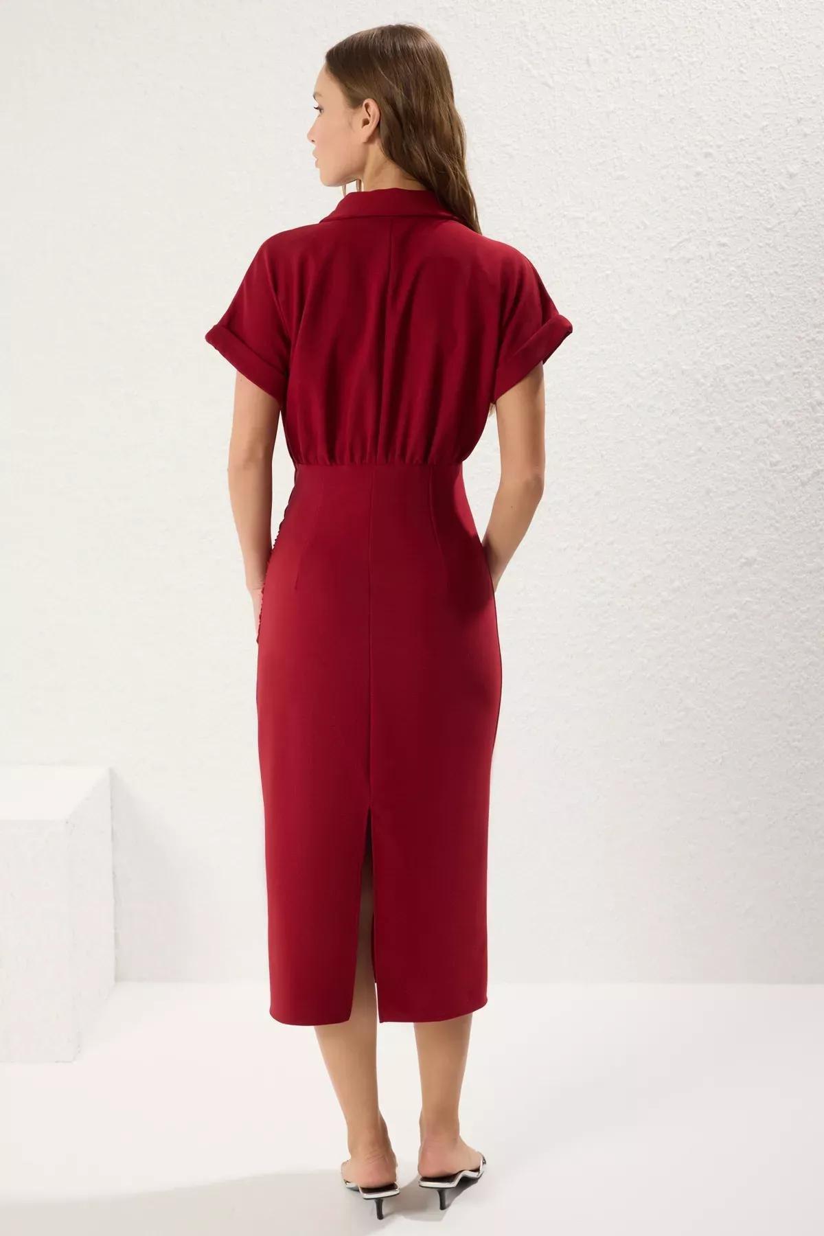 Burgundy Collared Midi Dress, , large image number 4
