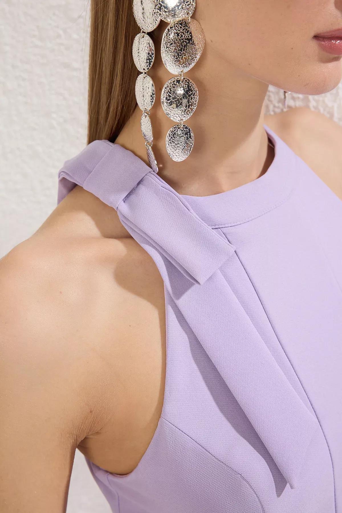 Purple Tie Detail Mini Dress, Lilac, large image number 2