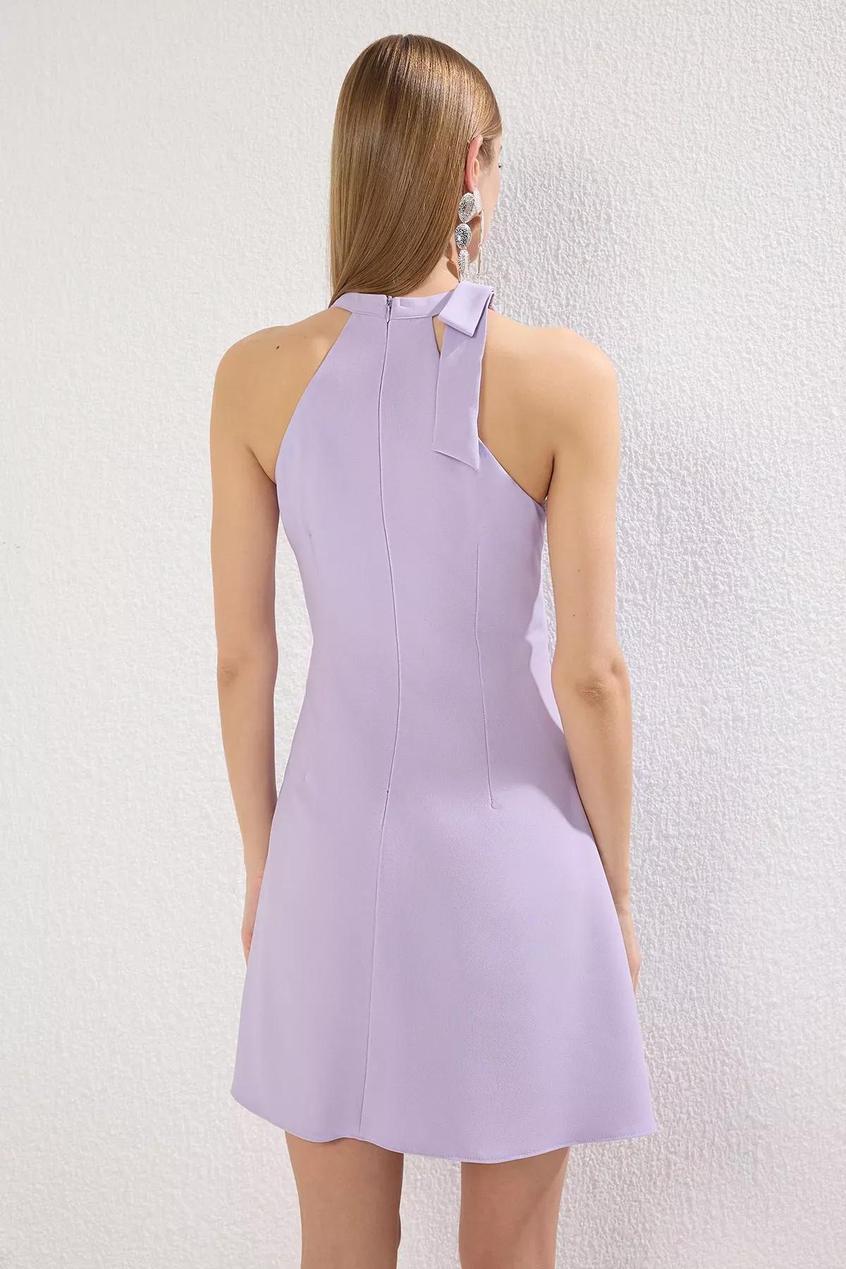 Purple Tie Detail Mini Dress, Lilac, large image number 3