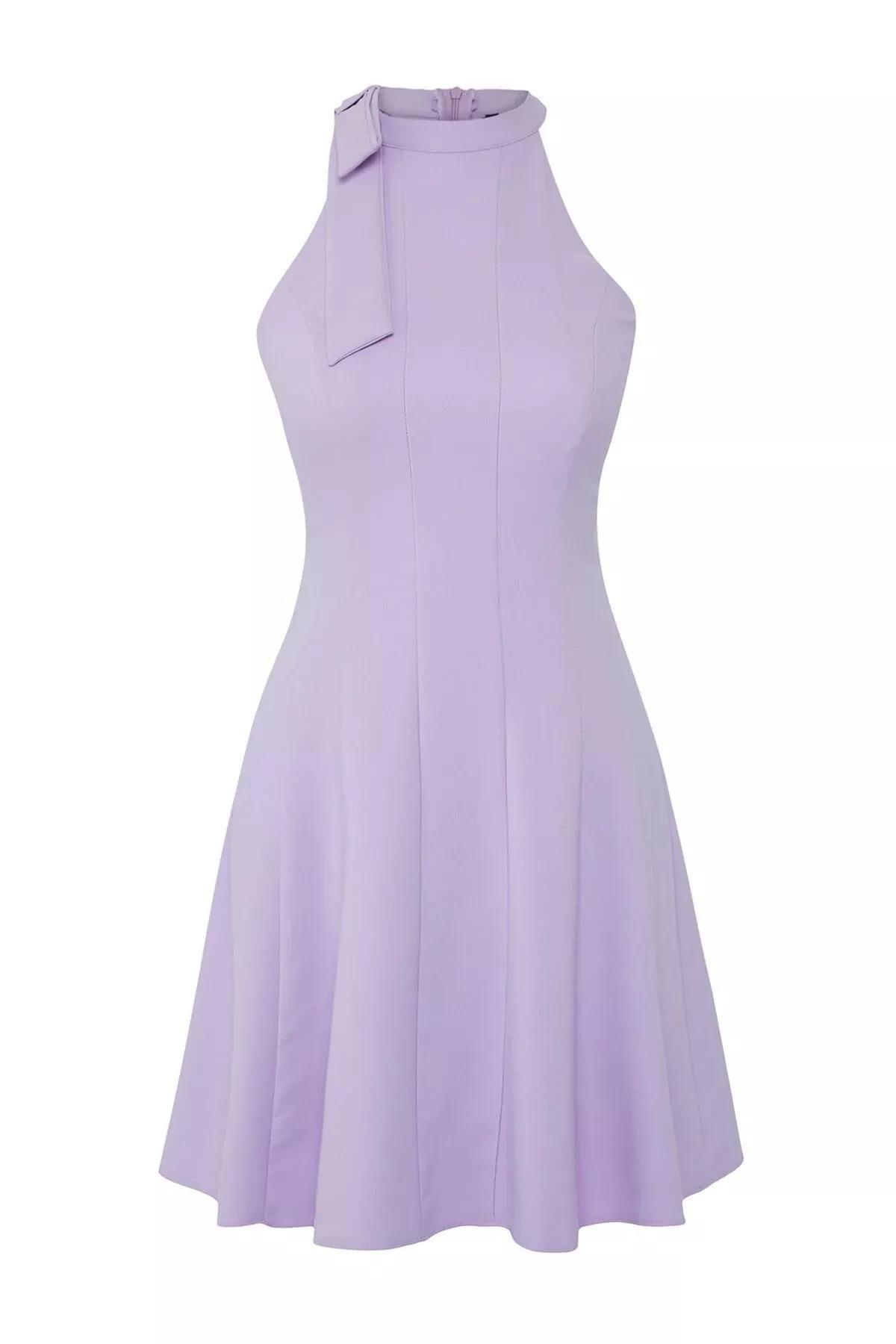 Purple Tie Detail Mini Dress, Lilac, large image number 4