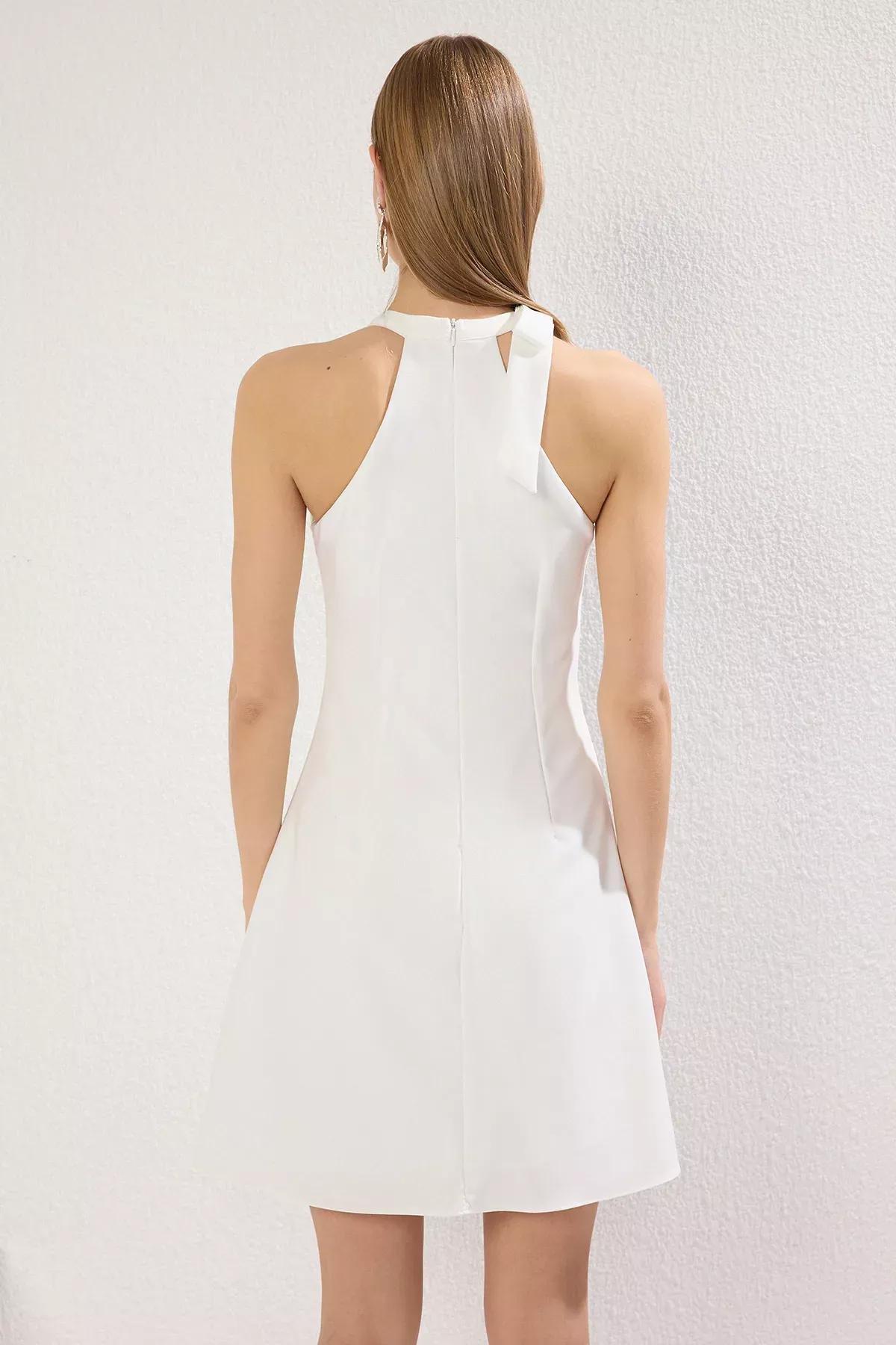 White Tie Detail Mini Dress, White, large image number 3