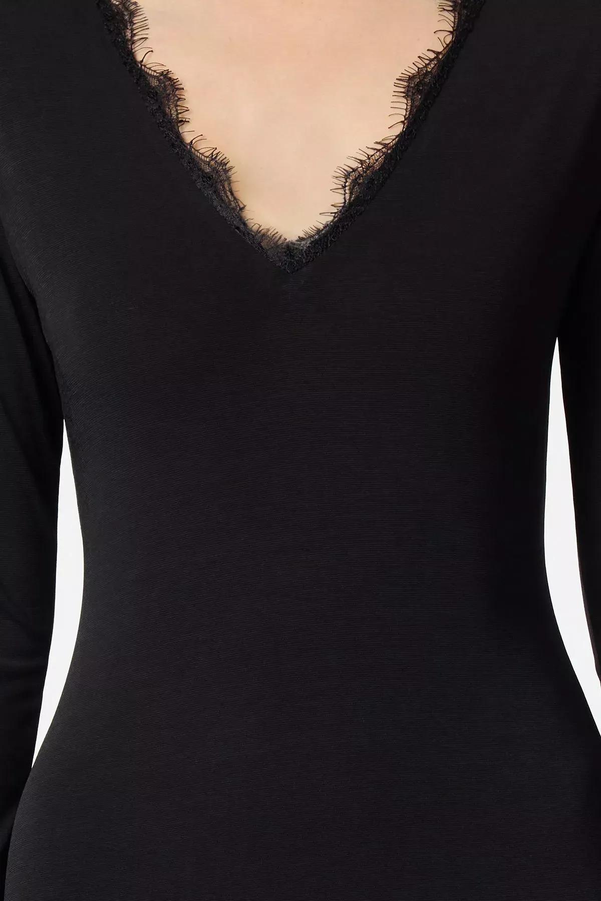 Black Bodycon V-Neck Woven Dress, BLACK, large image number 3