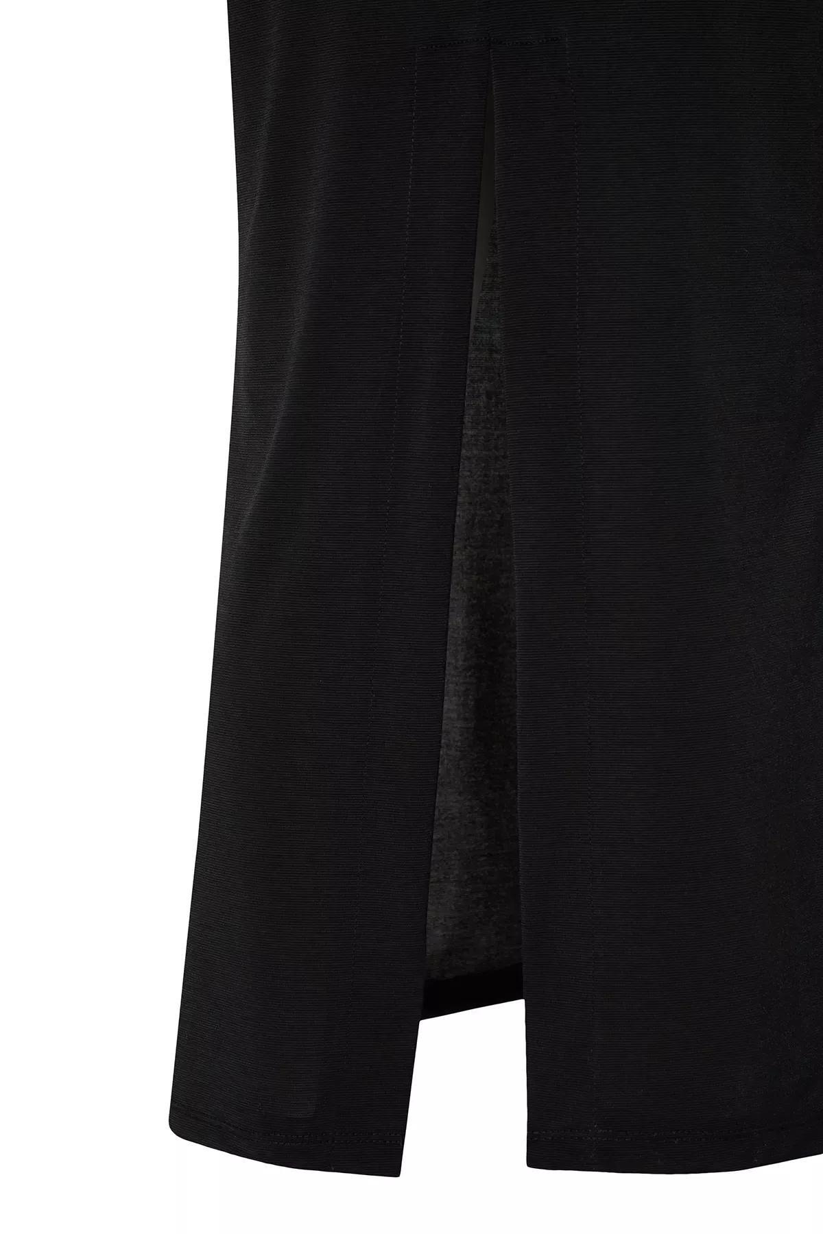 Black Bodycon V-Neck Woven Dress, BLACK, large image number 5