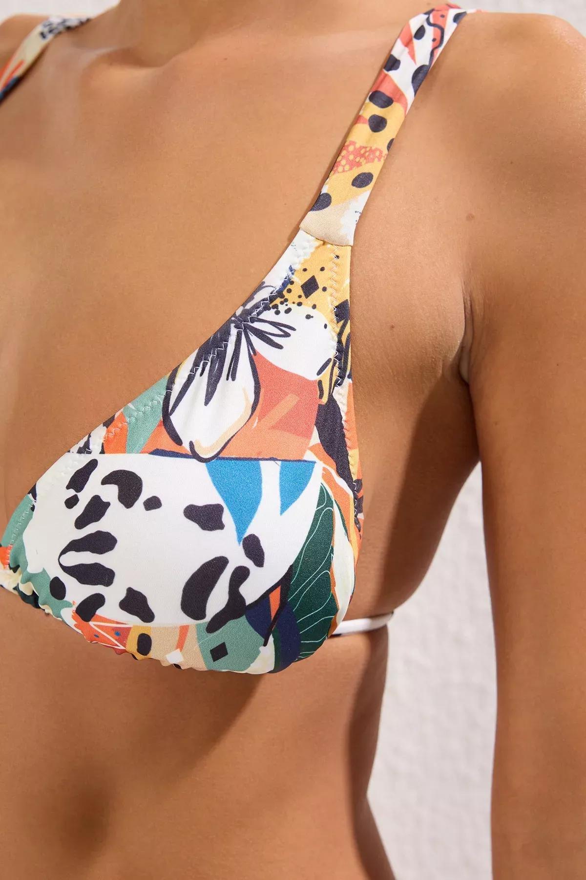 White Multicolor Abstract Patterned Bikini Set, , large image number 3