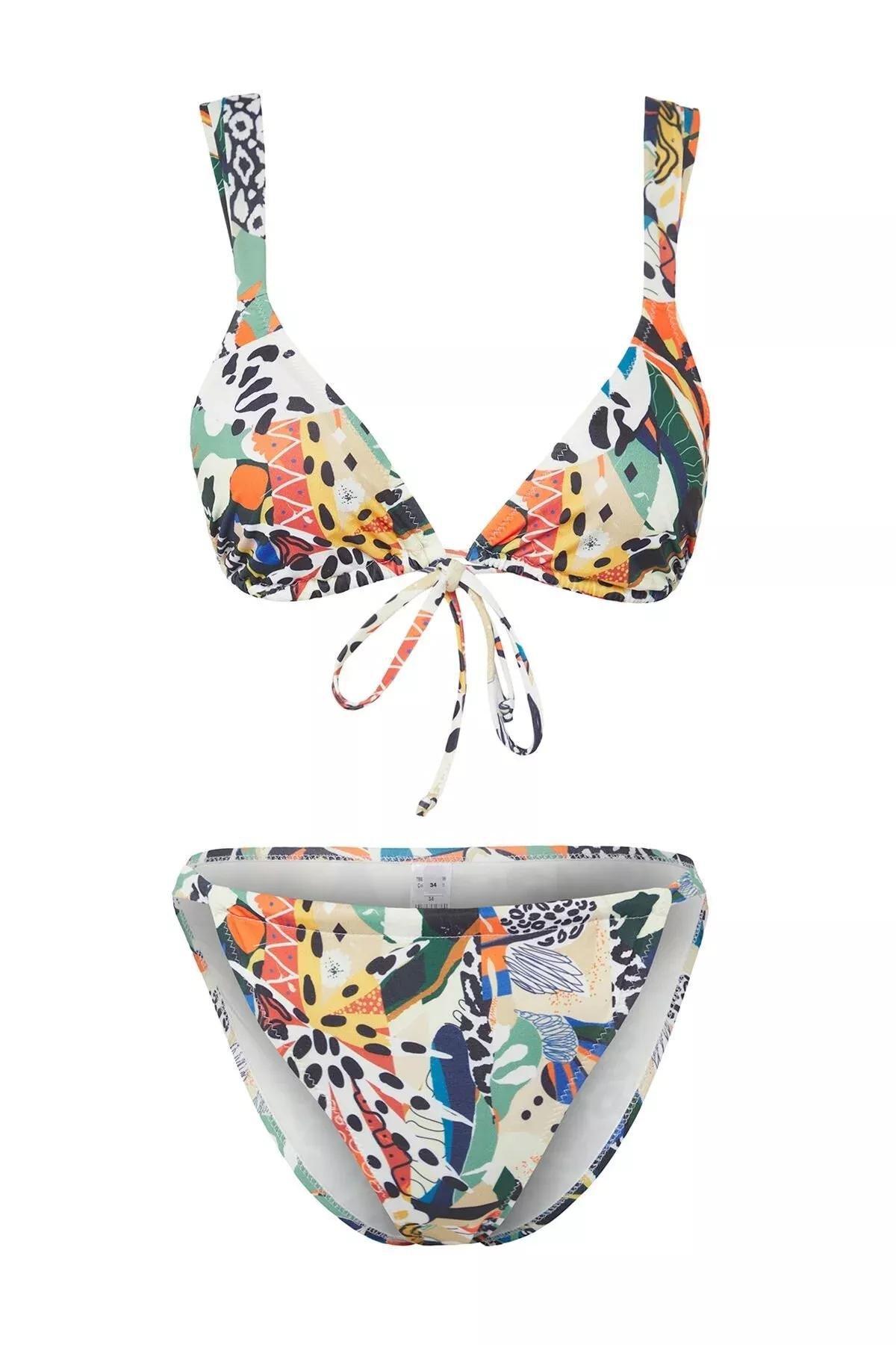 White Multicolor Abstract Patterned Bikini Set, Very colorful, large image number 6