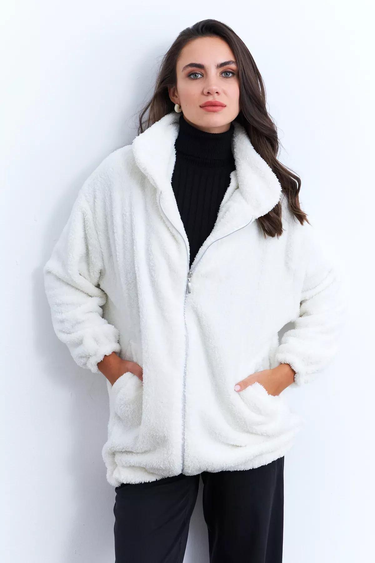 Beige Plush Coat, , large image number 1