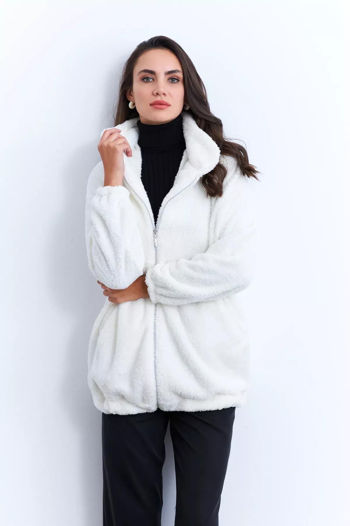 Beige Plush Coat, , large image number 3