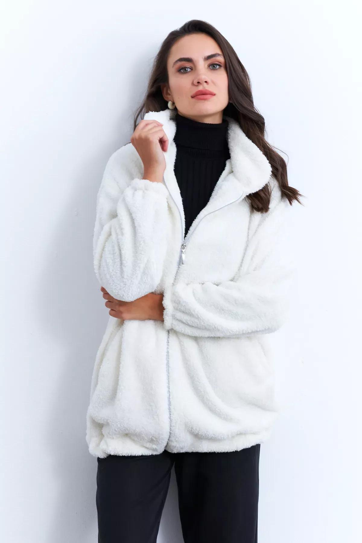 Beige Plush Coat, , large image number 4