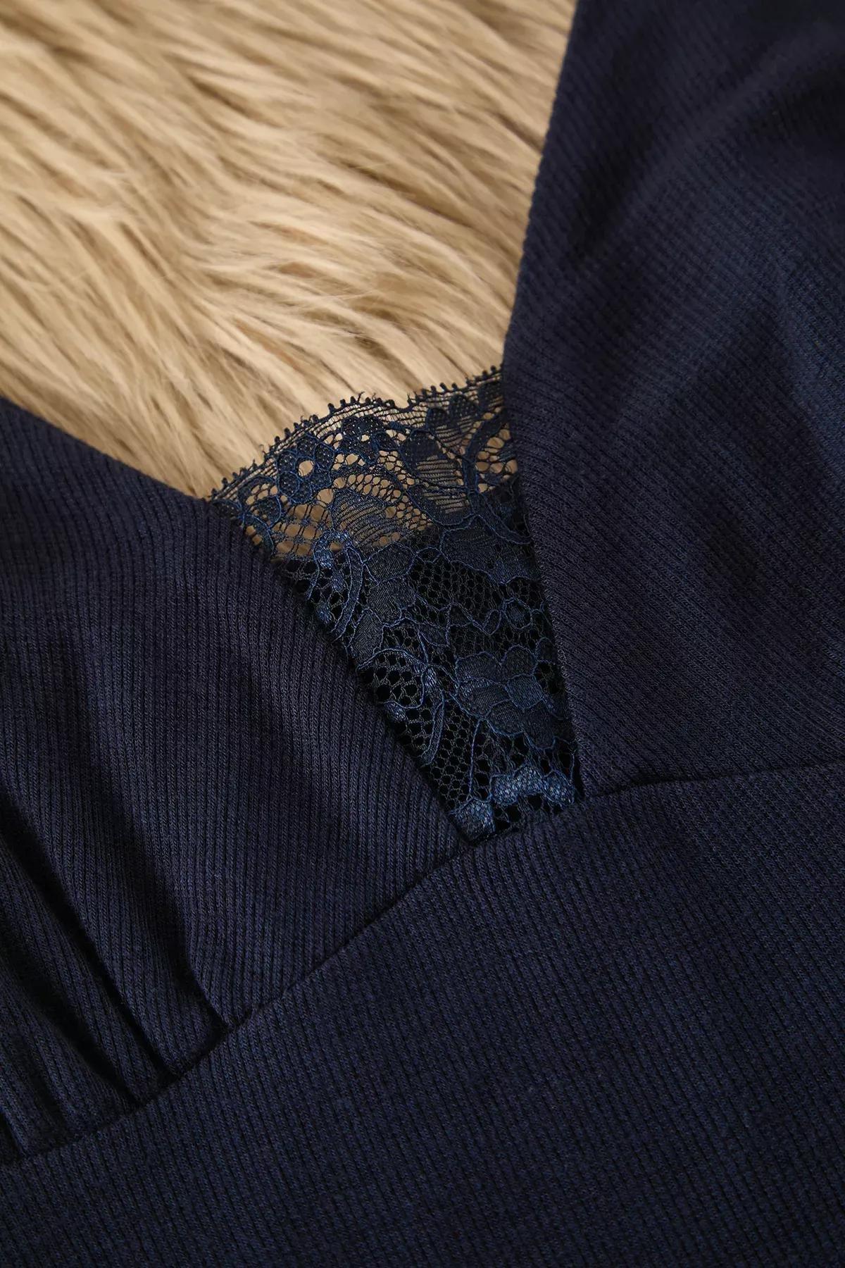 Navy Pajama Set Strap Shorts, , large image number 6