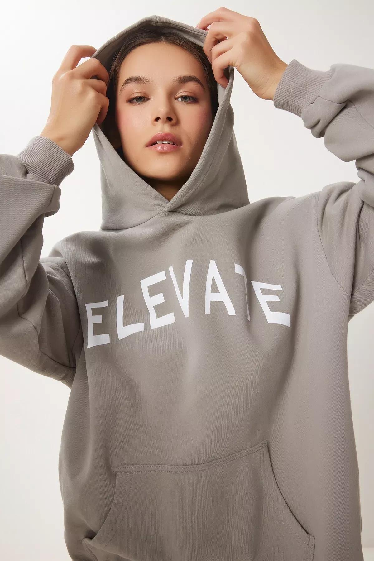 Grey Hooded Printed Sweatshirt, , large image number 0