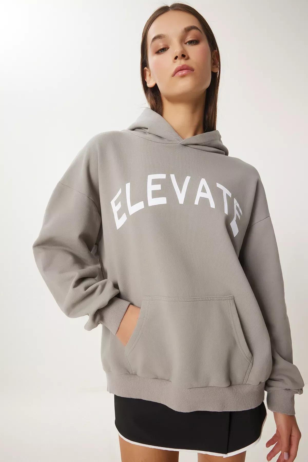 Grey Hooded Printed Sweatshirt, , large image number 1