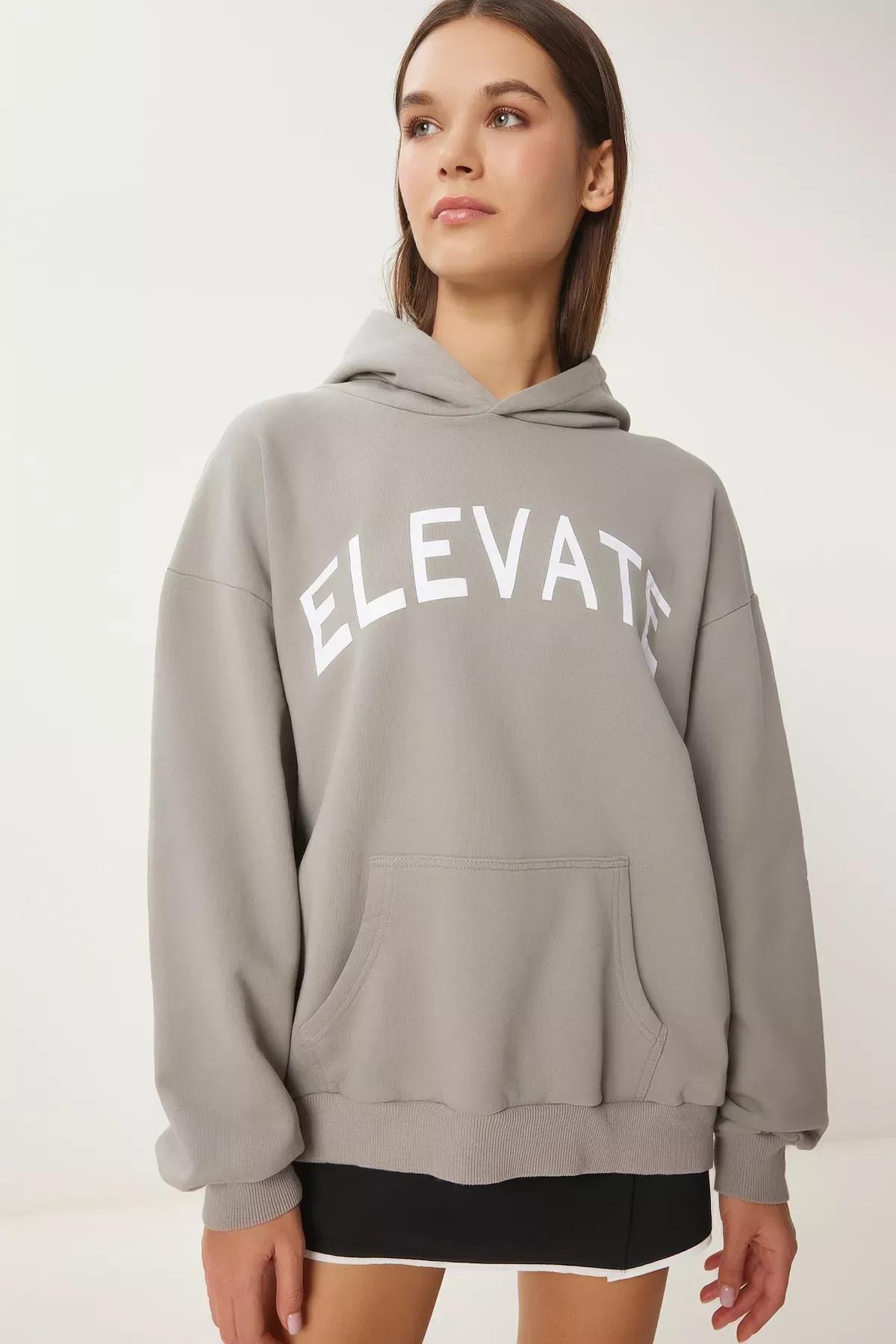 Grey Hooded Printed Sweatshirt, , large image number 2