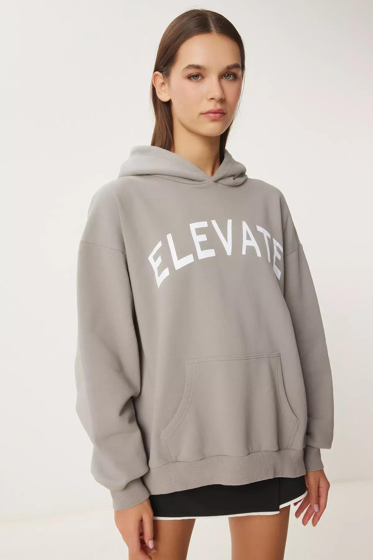 Grey Hooded Printed Sweatshirt, , large image number 3