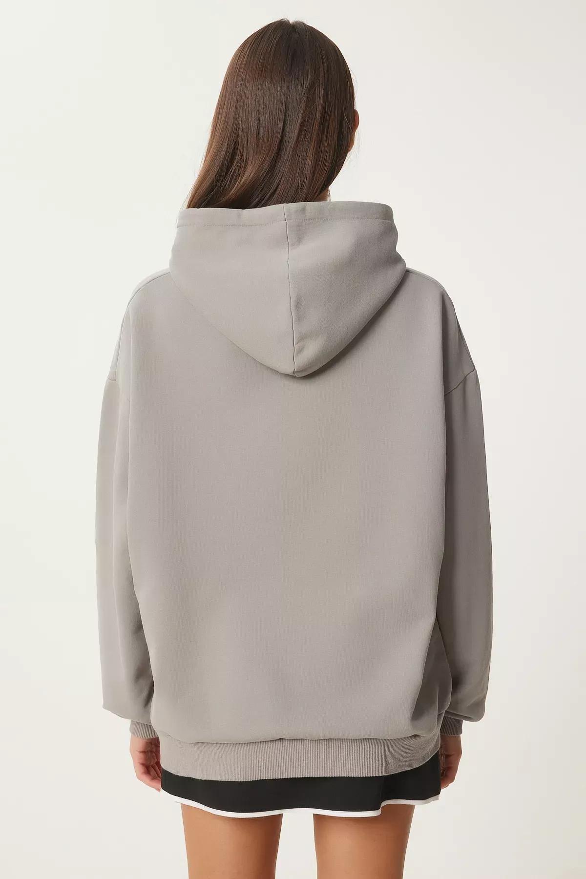 Grey Hooded Printed Sweatshirt, , large image number 5