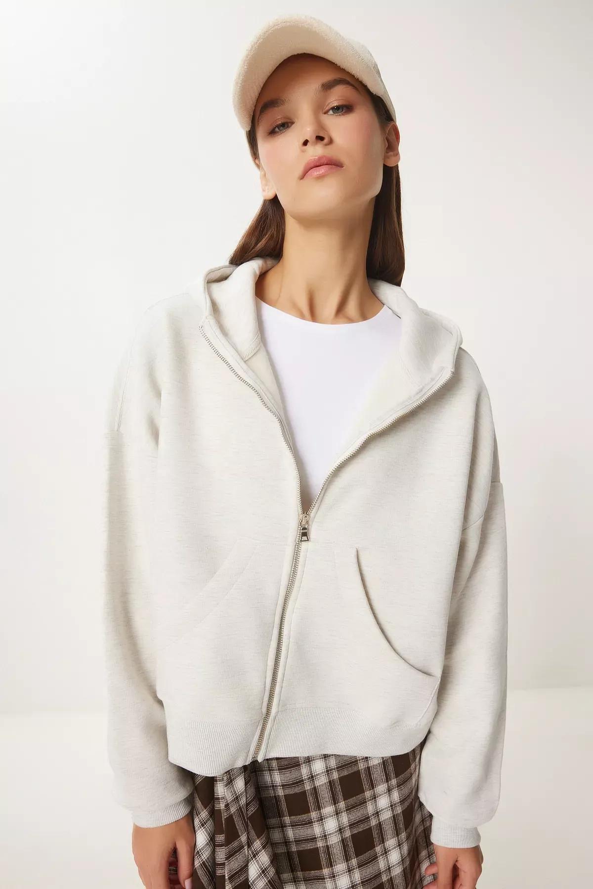 Grey Hooded Zipper Sweatshirt, , large image number 2